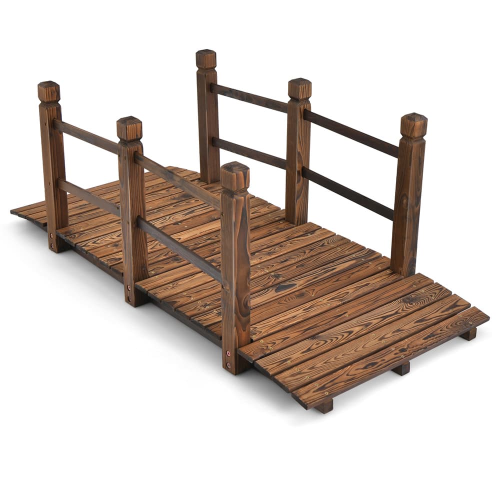 Costway 5ft. Stained Finish Decorative Solid Wooden Garden Pond Arch Walkway
