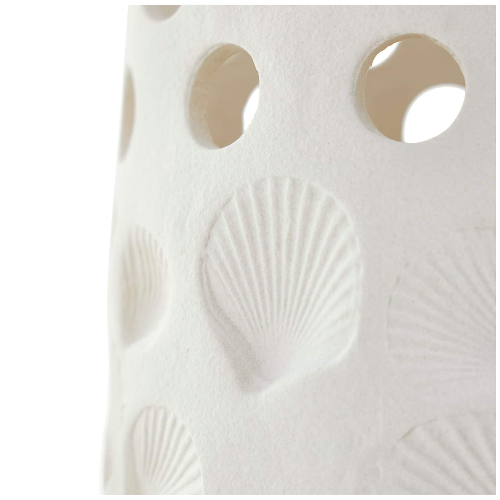 10" White Ceramic Shell Vase with Circular Cutouts