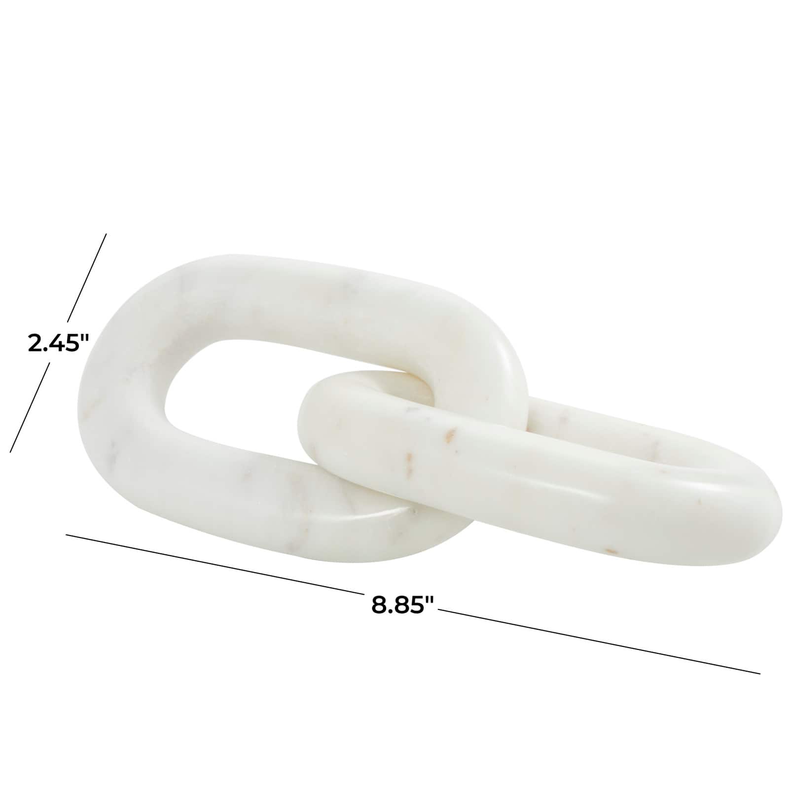9" White Marble Geometric 2 Link Chain Sculpture Décor