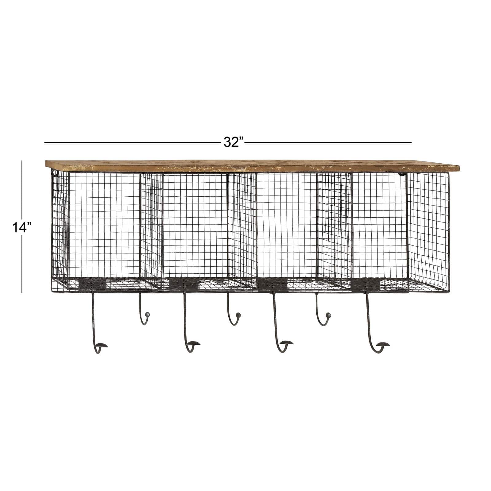 Black Iron Farmhouse Wall Hooks With Shelf