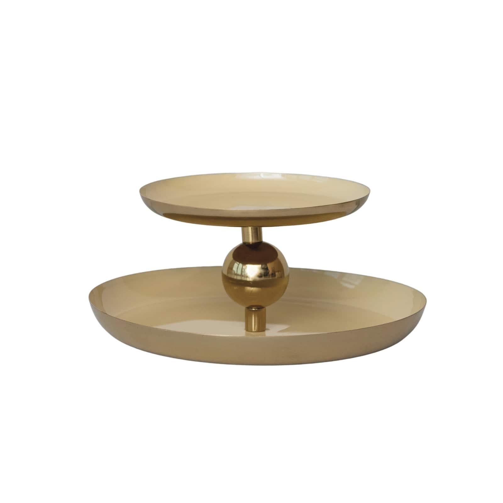 Hello Honey® 10" Yellow & Gold Soleil Enameled Metal 2-Tier Tray