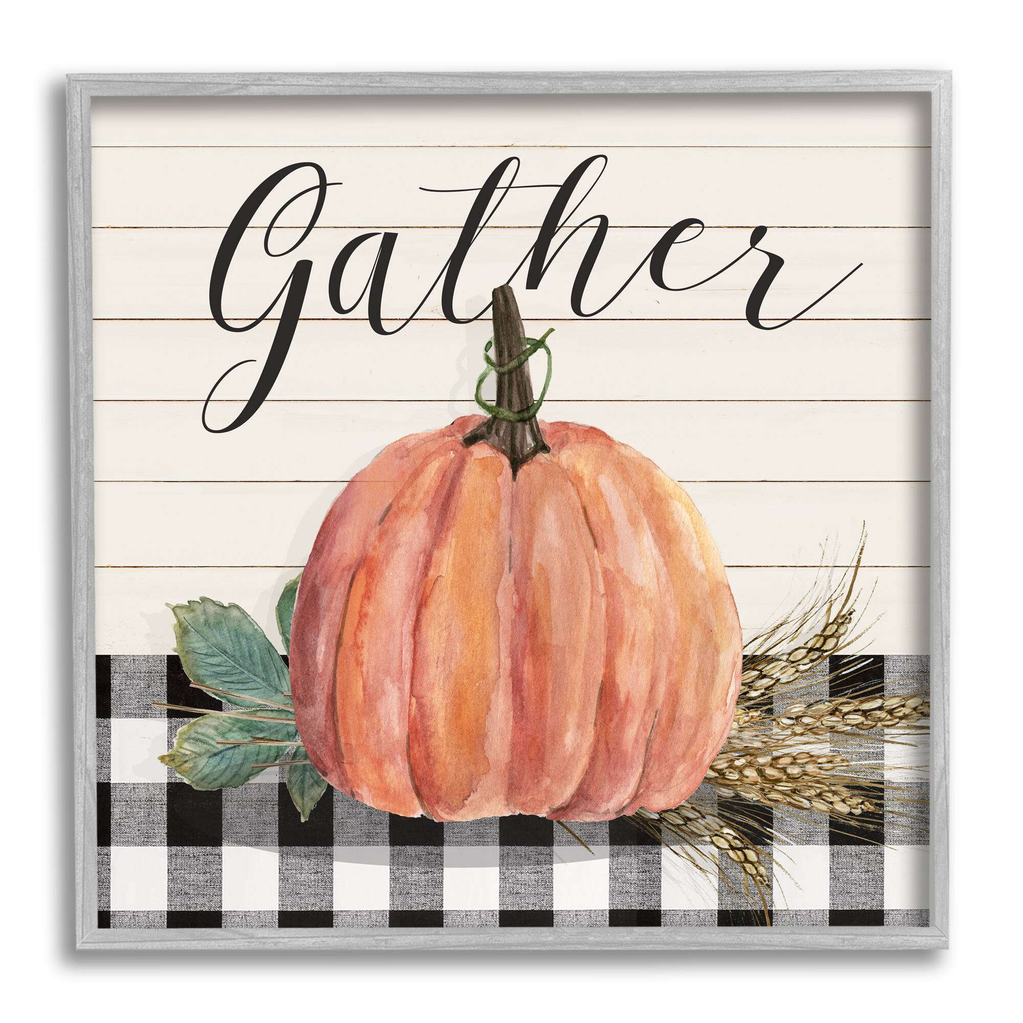 Stupell Industries Gather Seasonal Botanical Pumpkin Framed Giclee Art