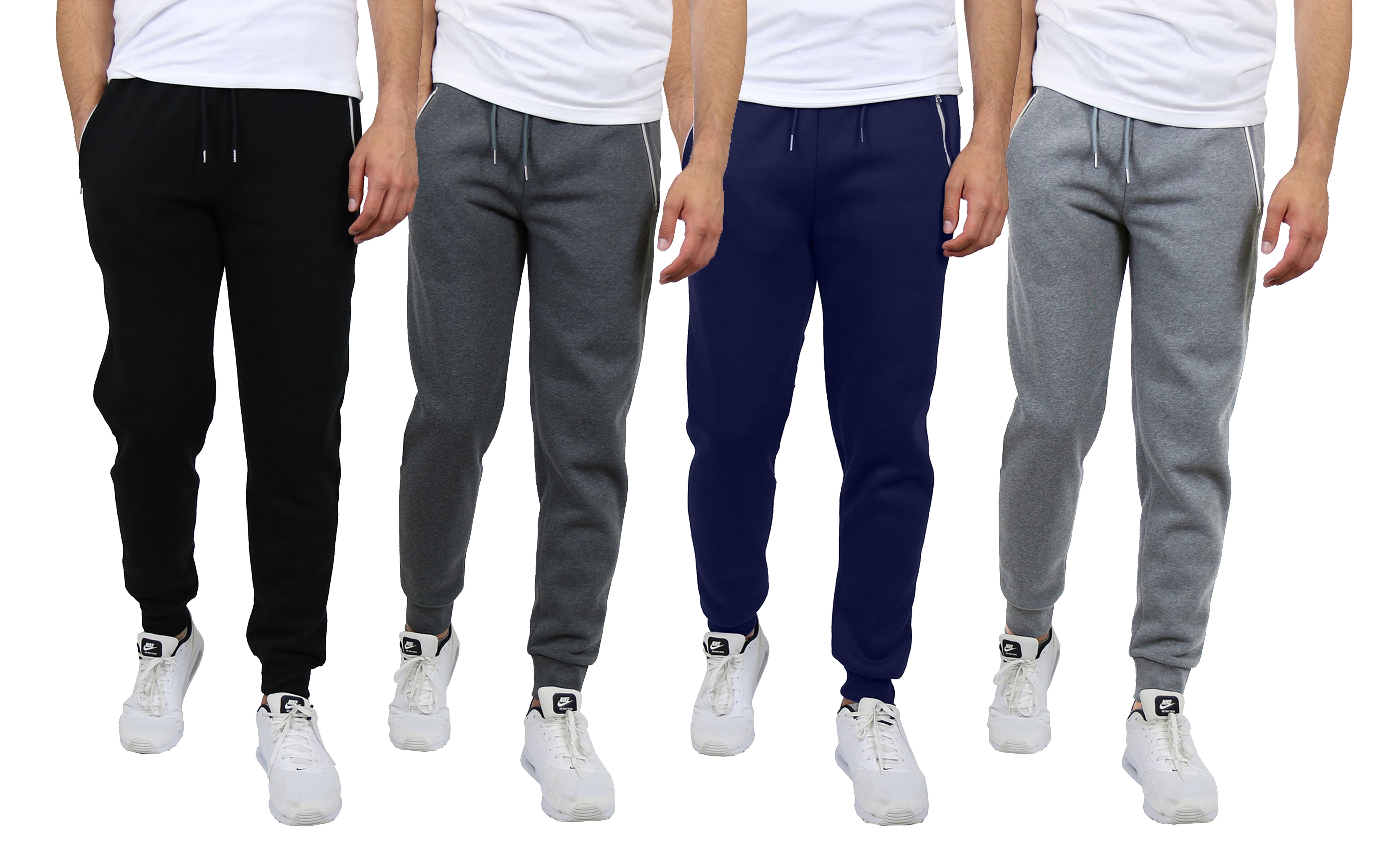 Galaxy by Harvic Fleece-Lined Men's Jogger Sweatpants with Zipper Pockets 4 Pack