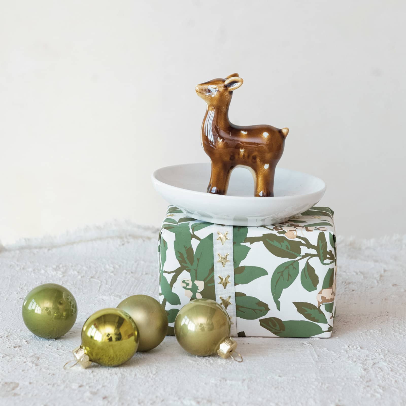 Hello Honey® 4.25" White & Brown Decorative Stoneware Dish with Deer & Reactive Glaze