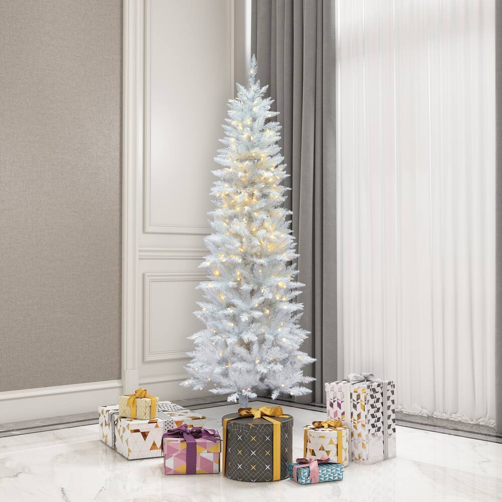 6ft. Pre-Lit Sparkle White Spruce Artificial Christmas Tree, Warm White LED Lights