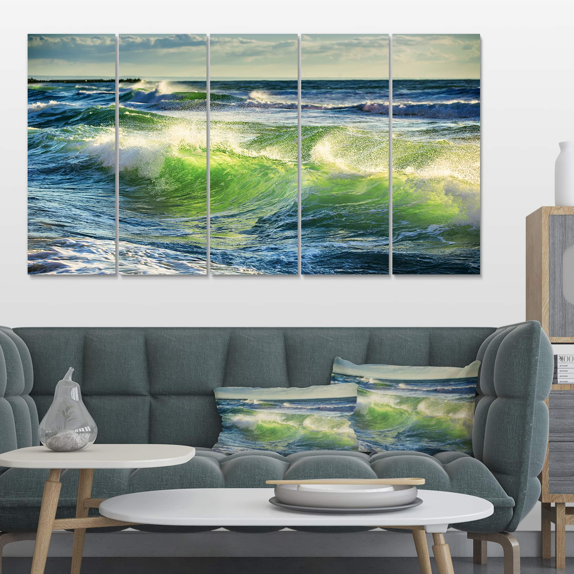 Designart - Sunrise and Shining Waves in Ocean - Beach Photo Canvas Print