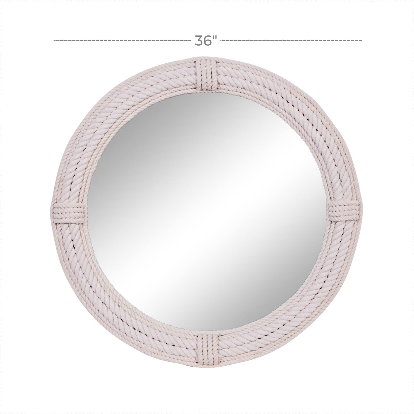 36" White Coastal Rope Wall Mirror