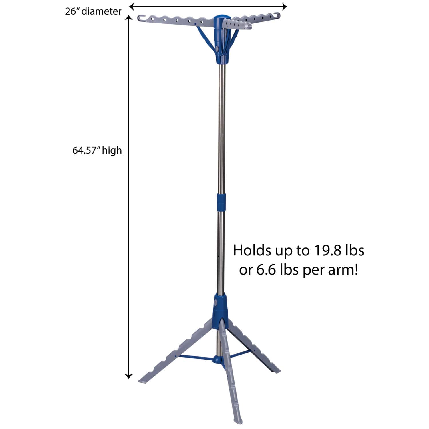 Household Essentials Silver & Blue Collapsible Portable Indoor Tripod Clothes Drying Rack