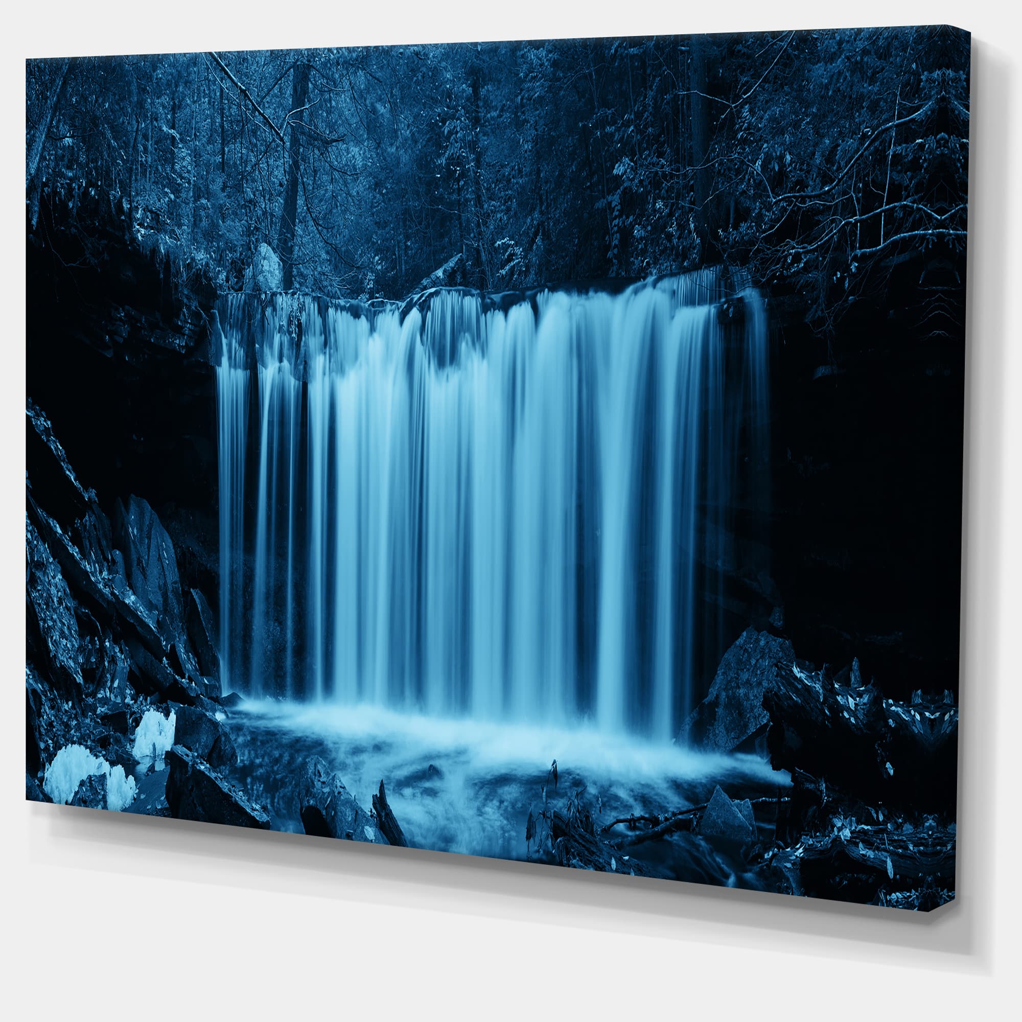 Designart - Waterfalls in Wood Black and White - Landscape Canvas Art Print