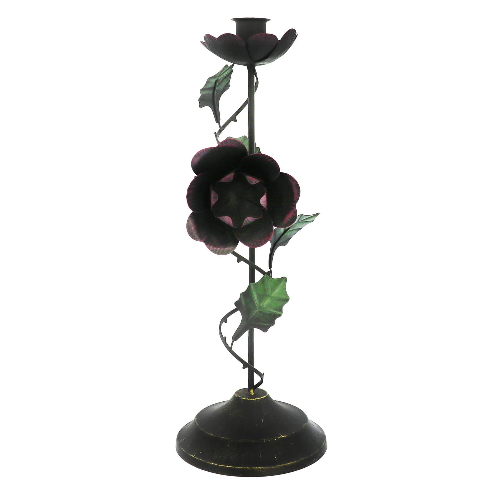 13" Dark Metal Rose Taper Candle Holder by Ashland®