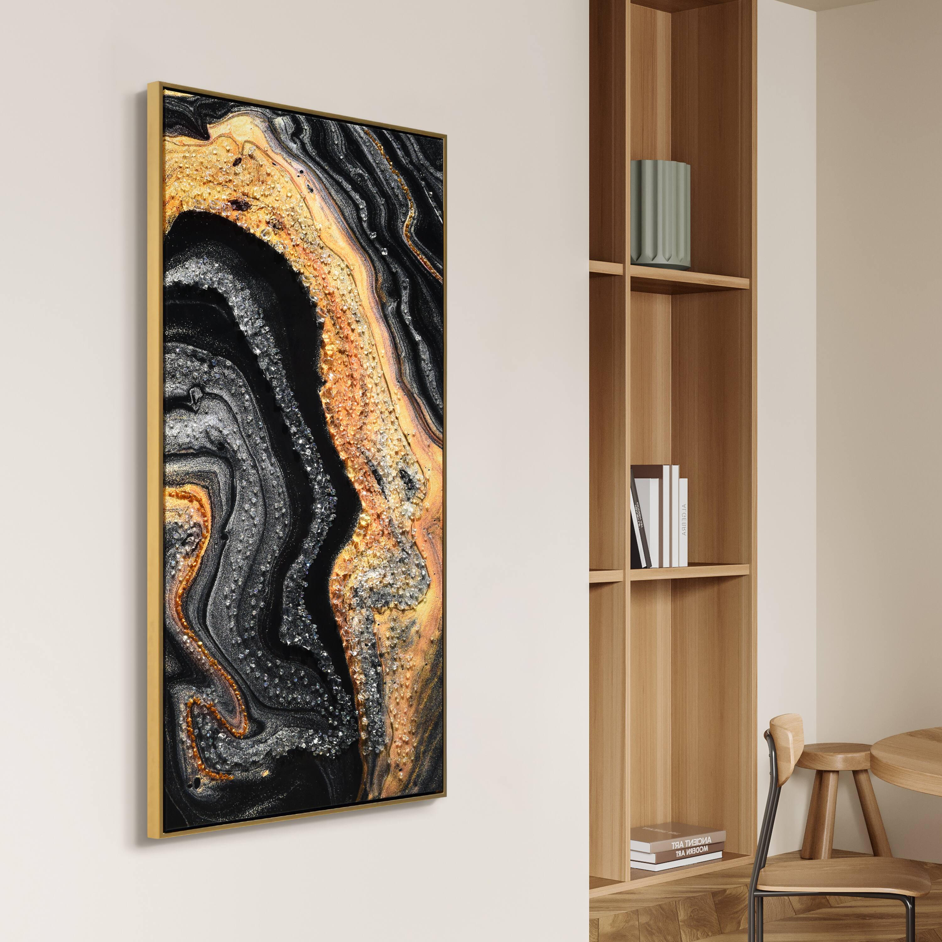 Empire Art Direct Arte De Crystallus 24" x 48" Golden Veins IV Epoxy Coated Wrapped Framed Glossy Abstract Canvas Wall Art