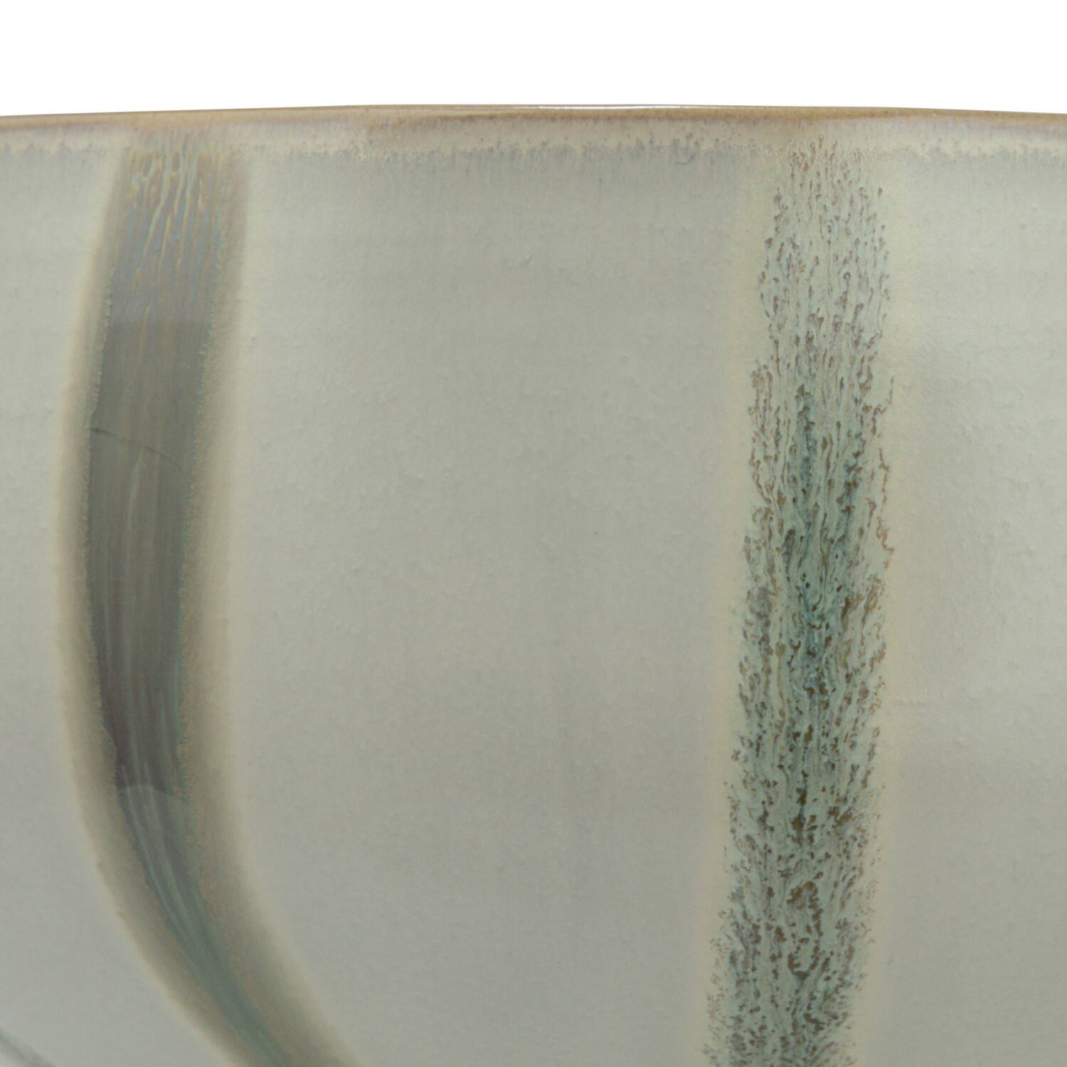Hello Honey® 10" Cream & Green Reactive Glaze Stripes Hand-Painted Stoneware Bowl