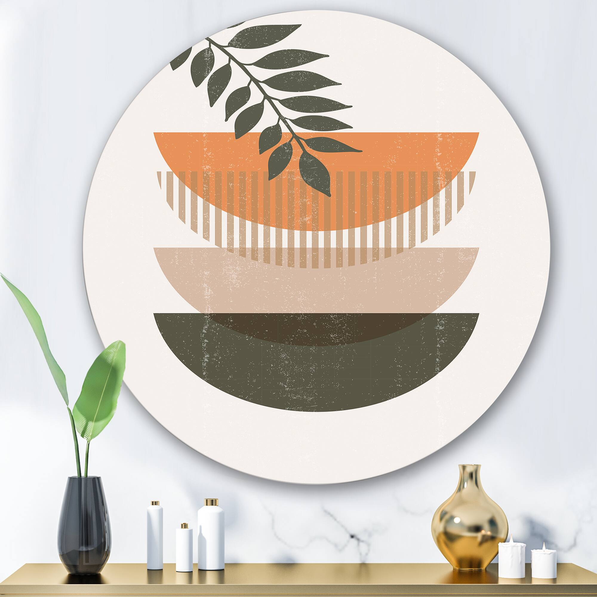 Designart - Abstract Geometrical Sun and Moon With Leaf II