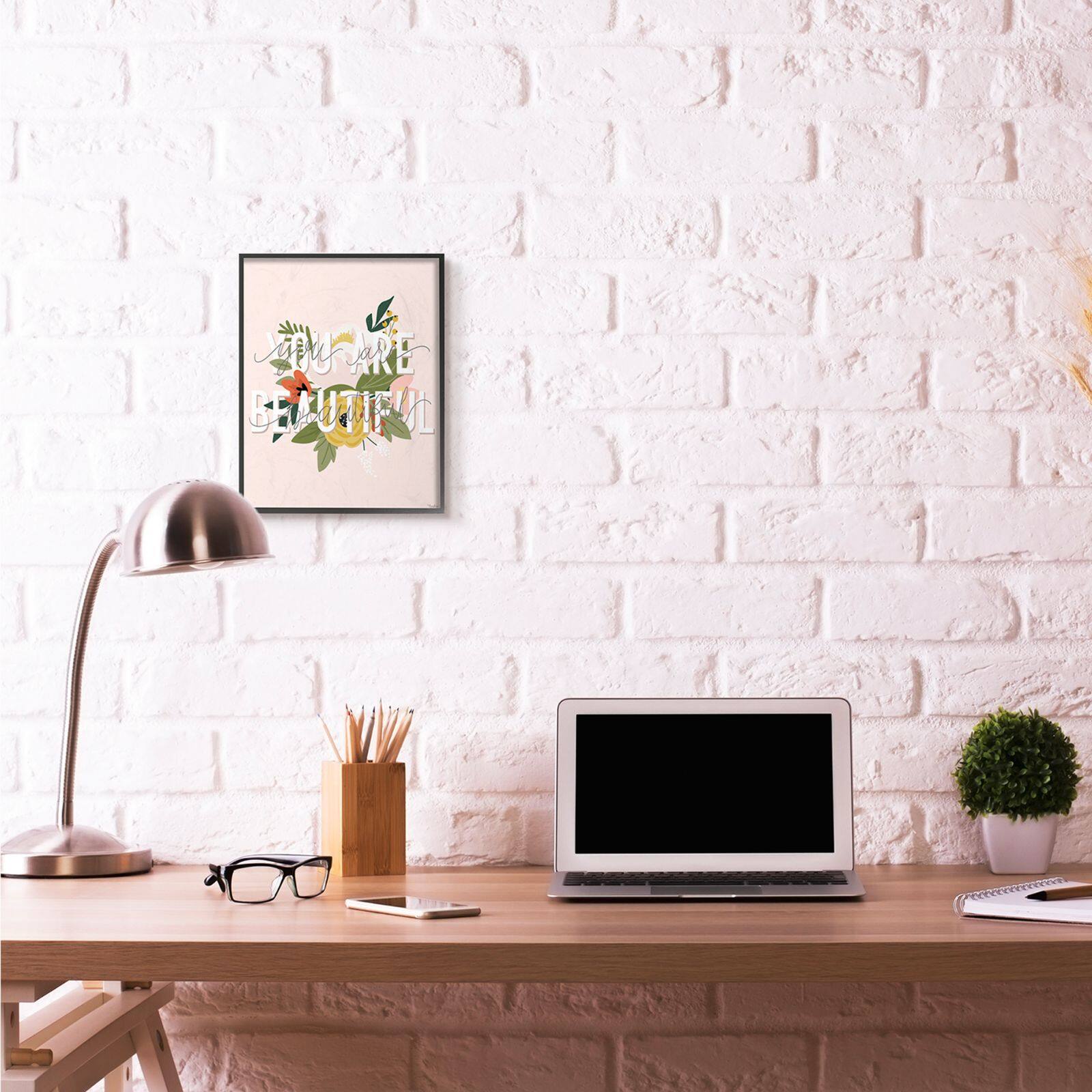 Stupell Industries You Are Beautiful Pink Flower with Frame Wall Accent