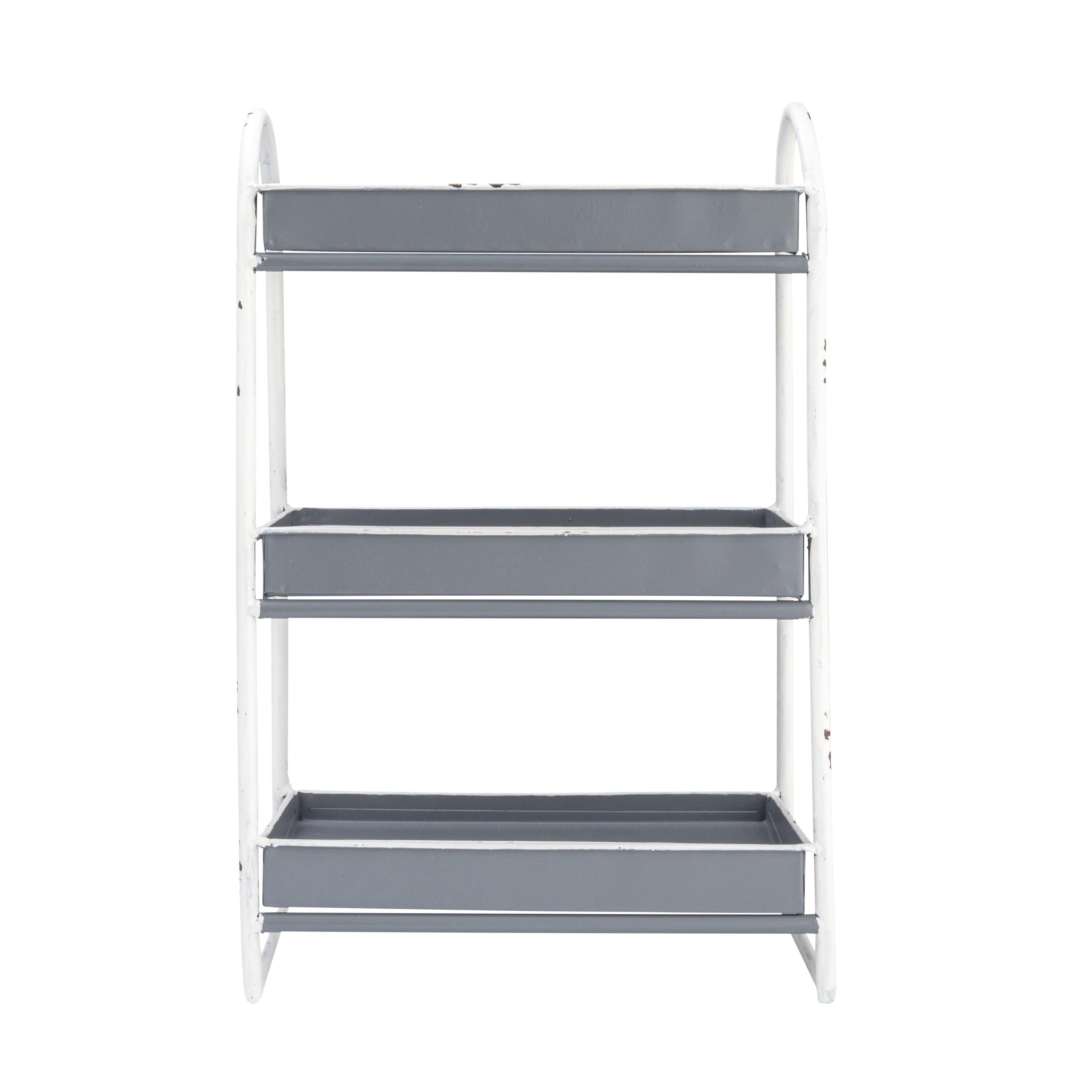Hello Honey® 15.5" Heavily Distressed 3-Tier Metal Tray with White Frame & Rim