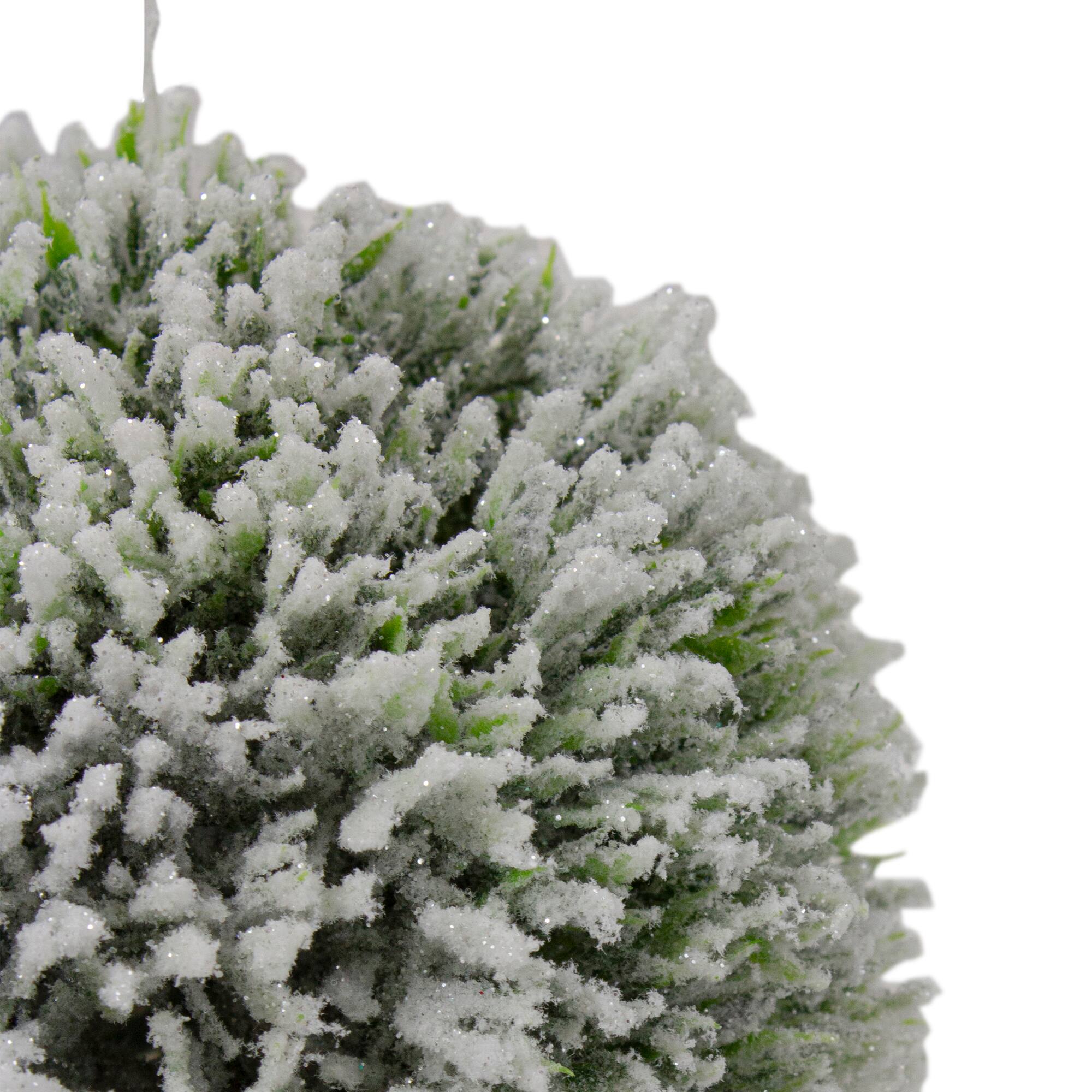 6" White And Green Frosted Pine Round Ornament