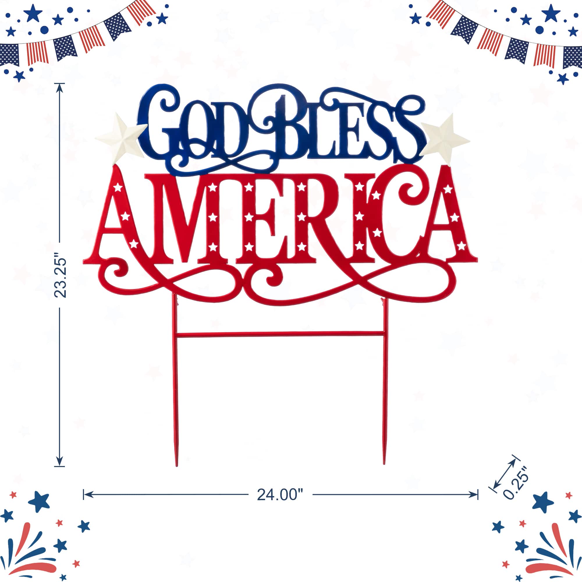 Glitzhome® 23.25" Patriotic Metal "GOD BLESS AMERICA" Garden Yard Stake