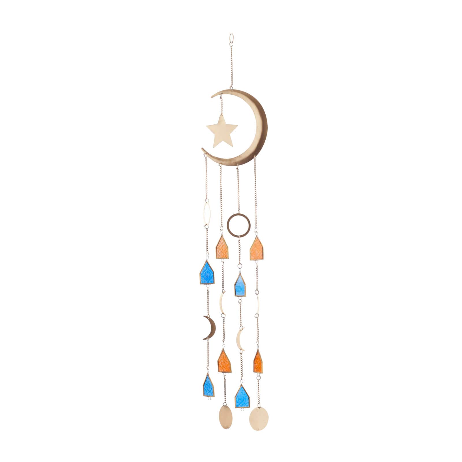 Gold Contemporary Moon and Sun Windchime, 8" x 2" x 42"