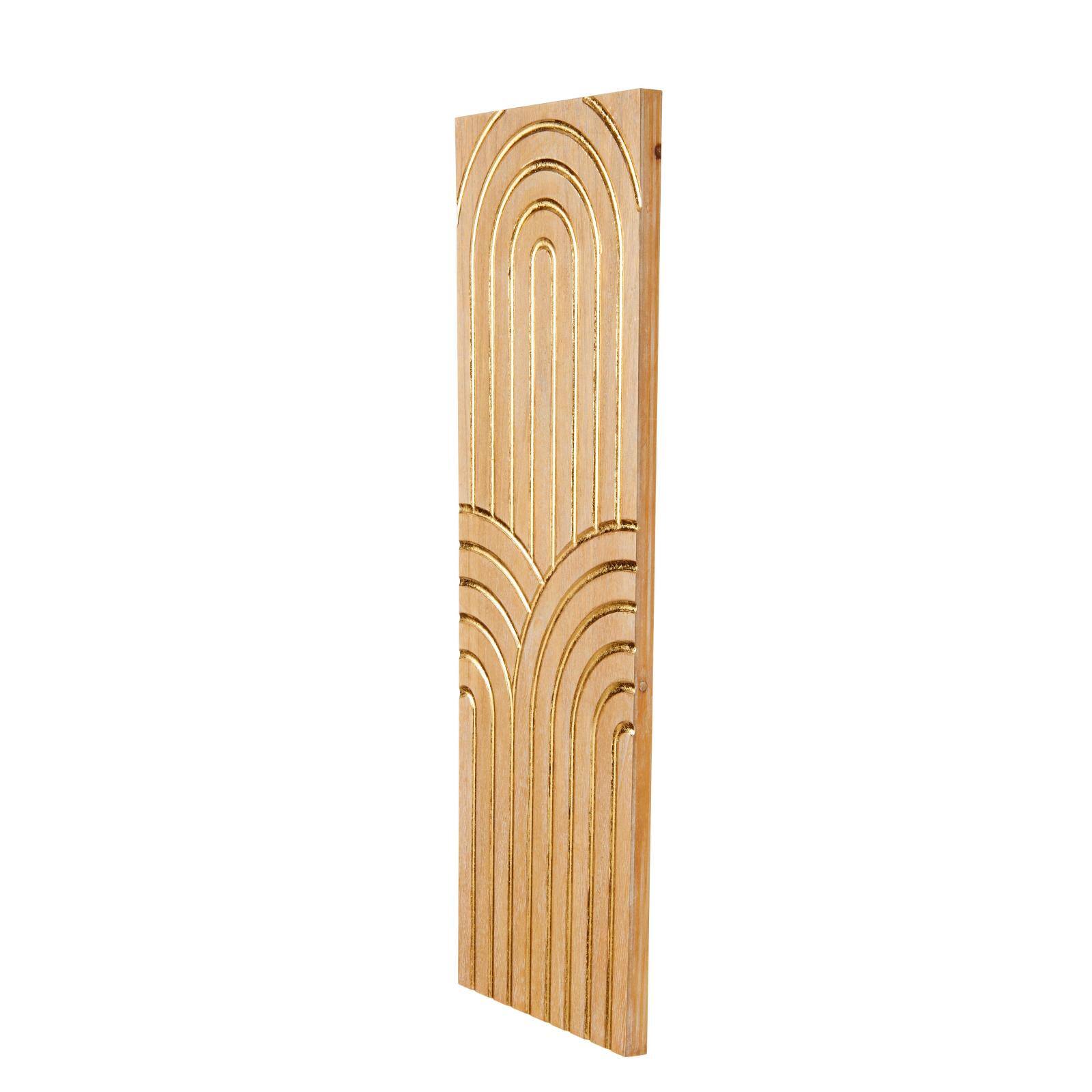 43" x 16" Light Brown Wood Geometric Panel Home Wall Décor with Overlapping Gold Arches
