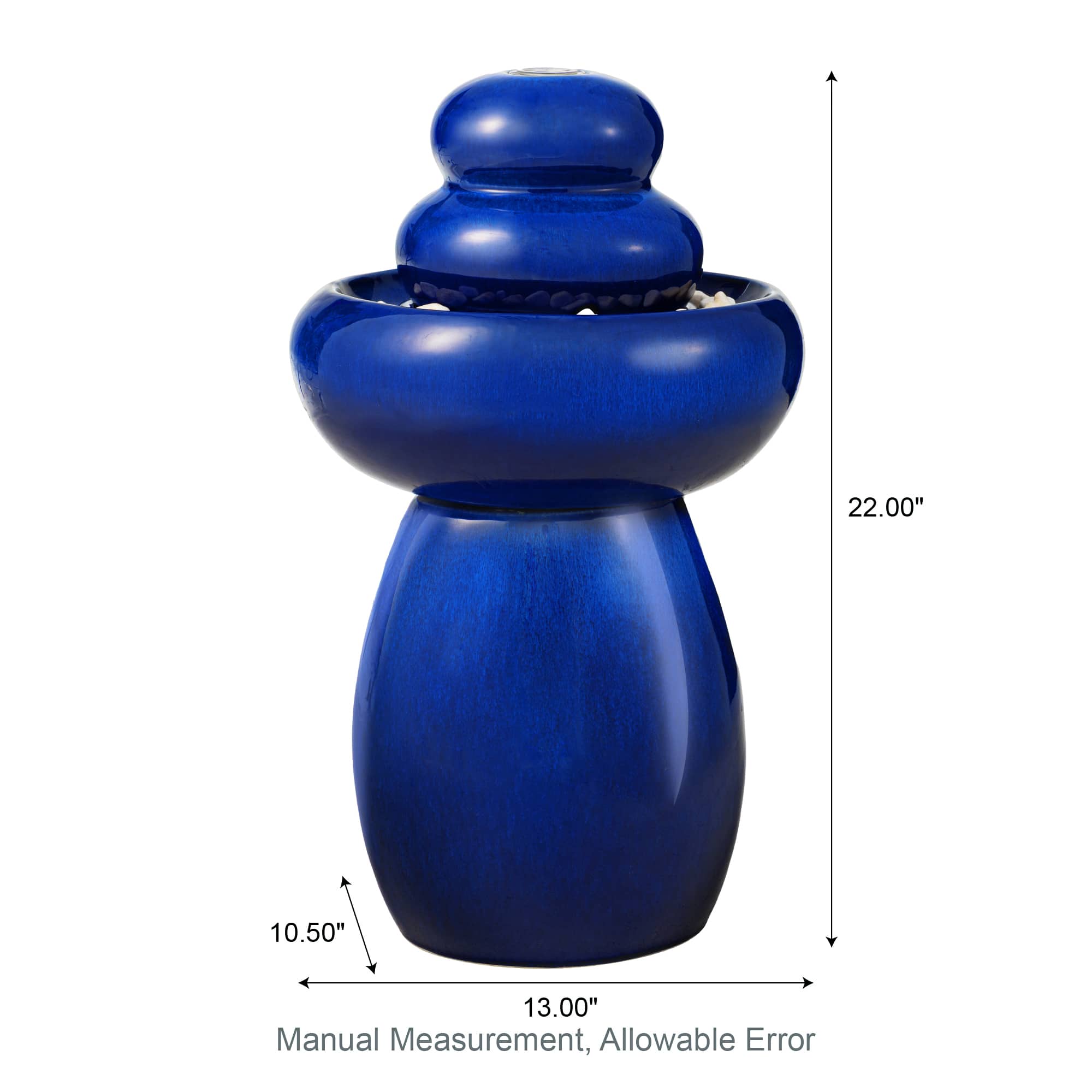 Glitzhome® 22" Zen-Style LED Cobalt Blue Pebble Outdoor Fountain