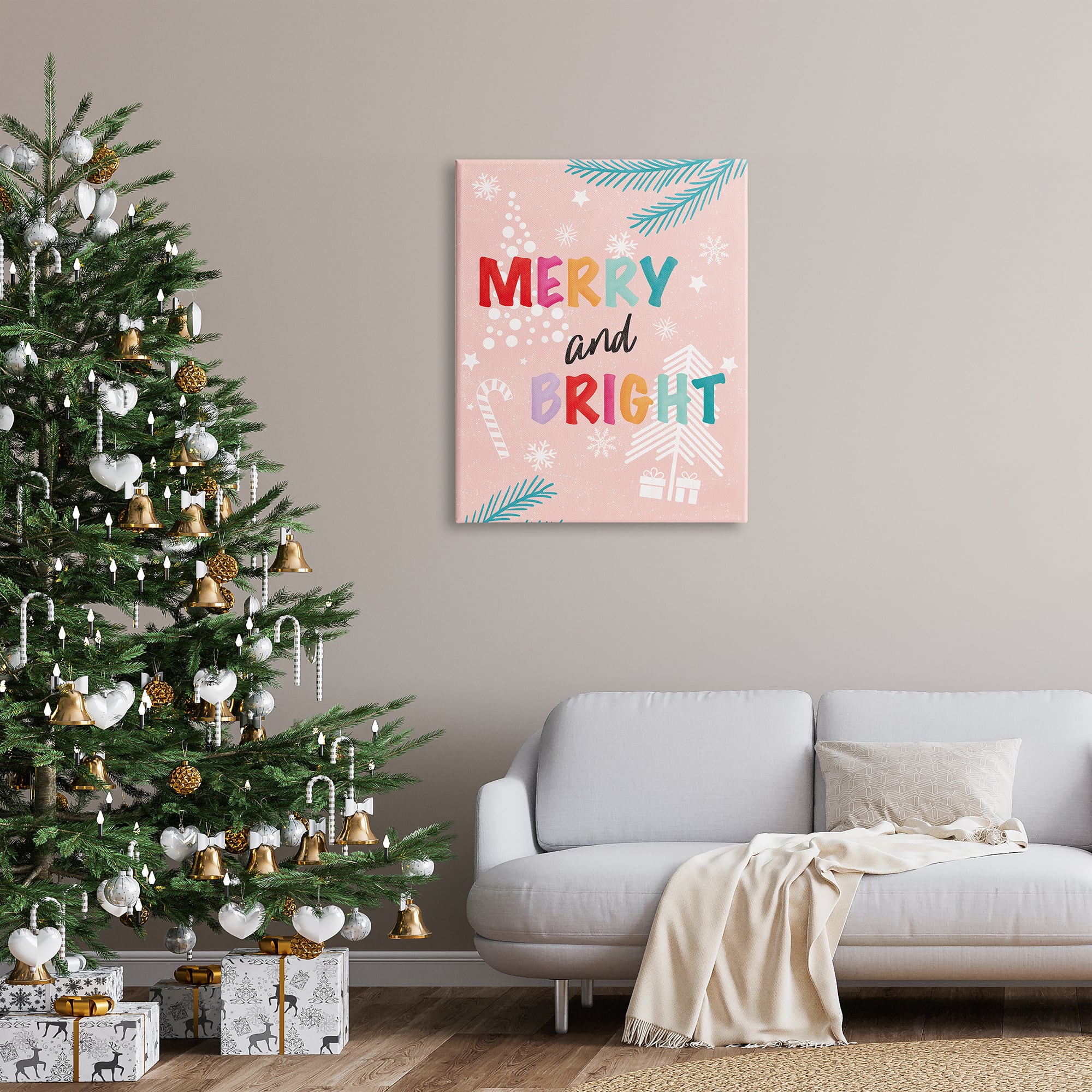 Stupell Industries Merry & Bright Pastel Phrase Canvas Wall Art