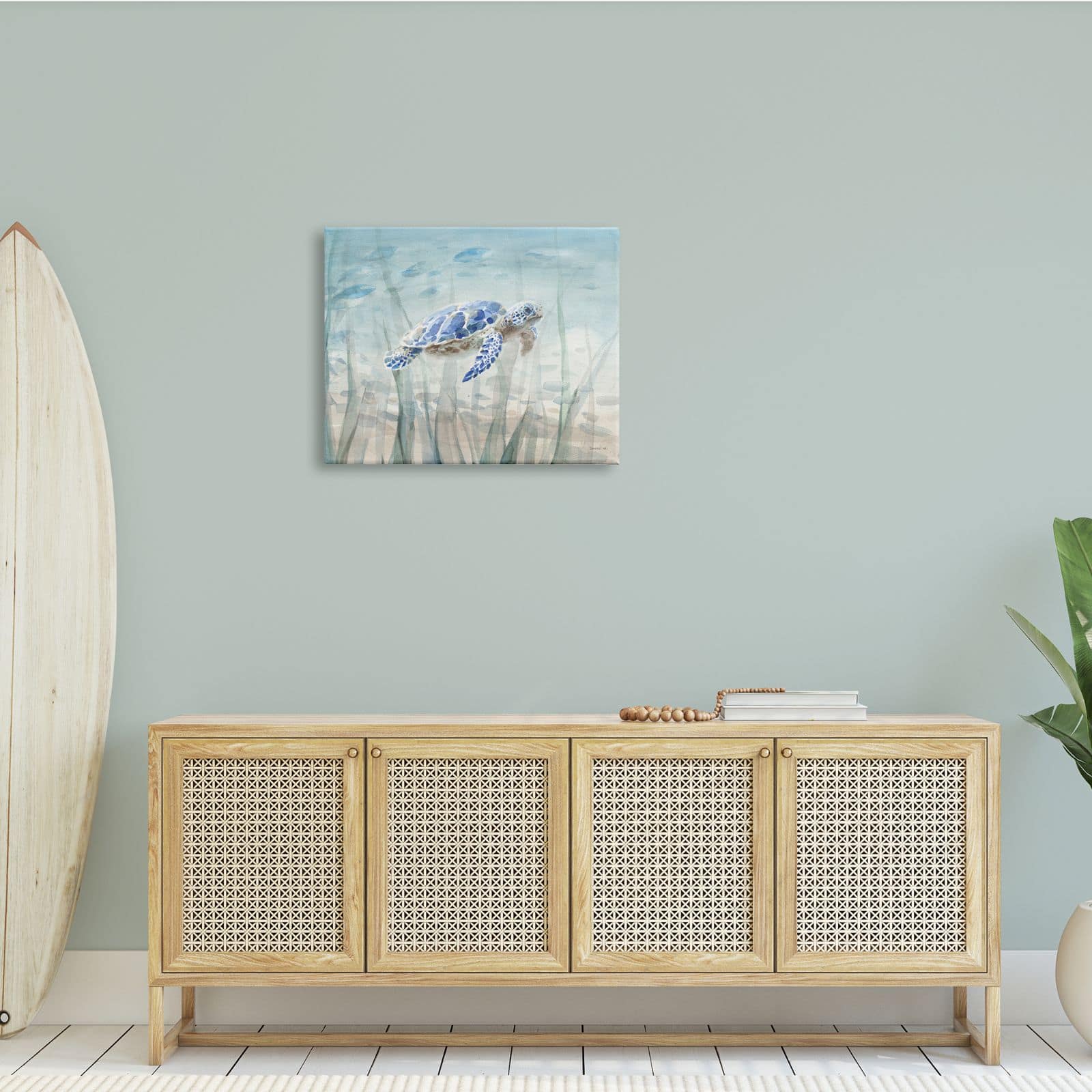 Stupell Industries Baby Sea Turtle Blue Speckled Aquatic Animal Ocean Canvas Wall Art