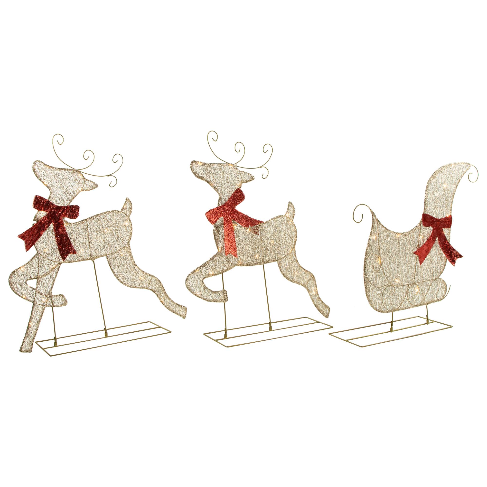 3pc LED Lighted Reindeer and Sleigh Outdoor Christmas Decoration