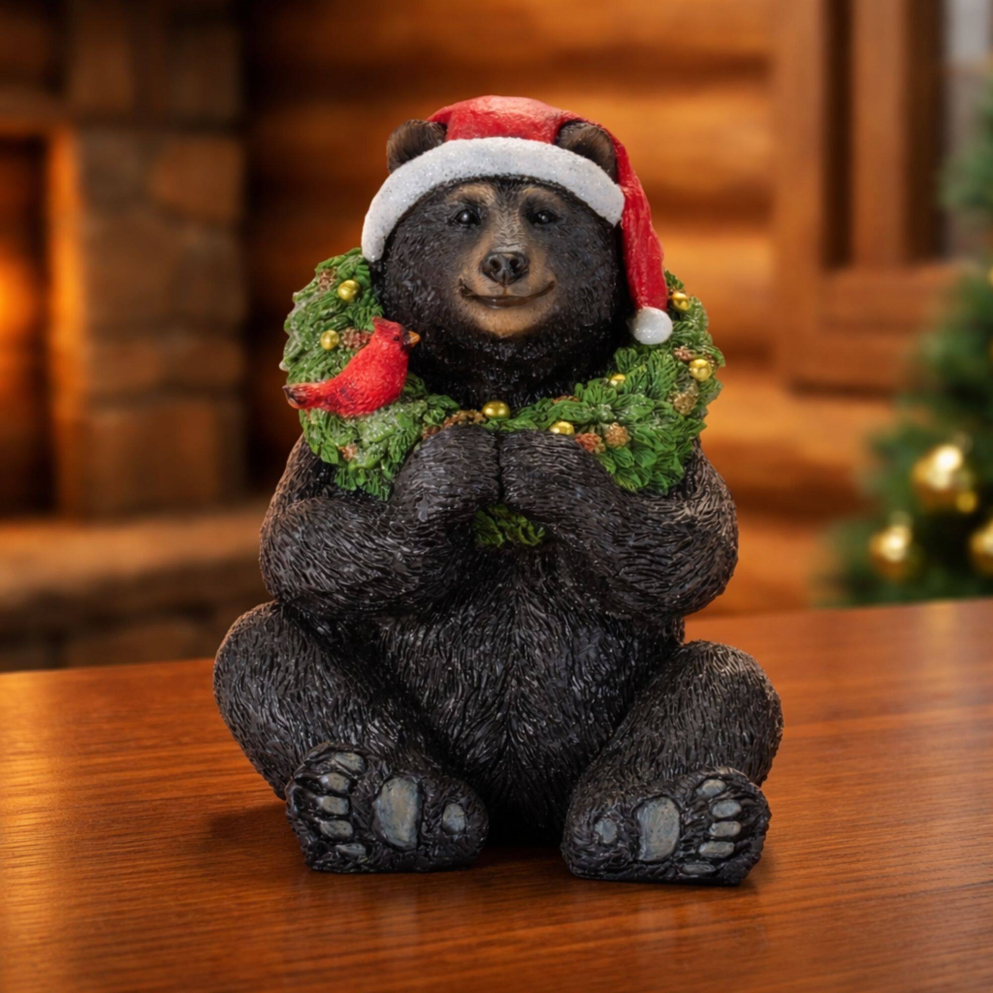 Melrose 7" Black Holiday Bear with Santa Hat