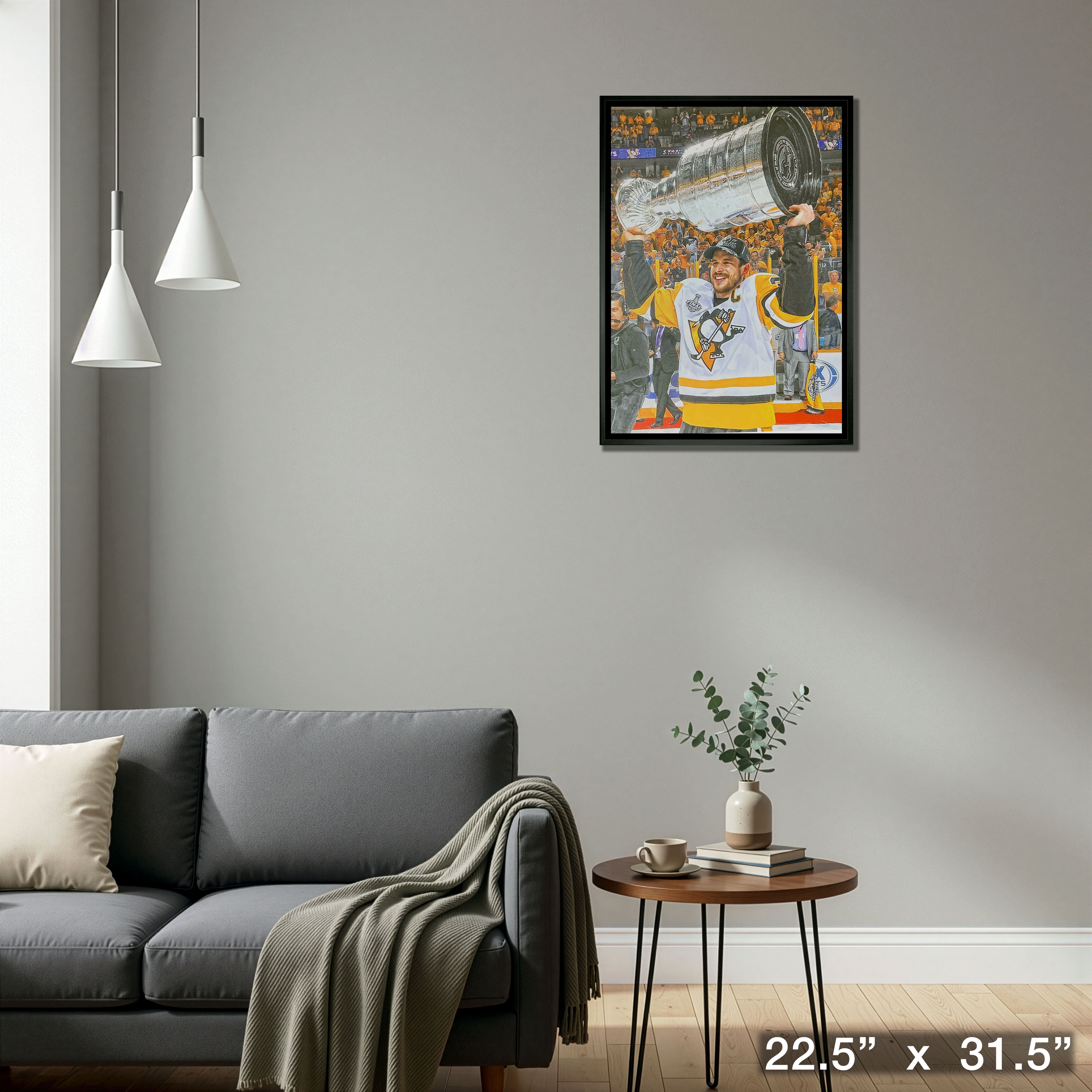 Sidney Crosby Pittsburgh Penguins Framed 20" x 29" Raising Cup Canvas 22.5" x 31.5"