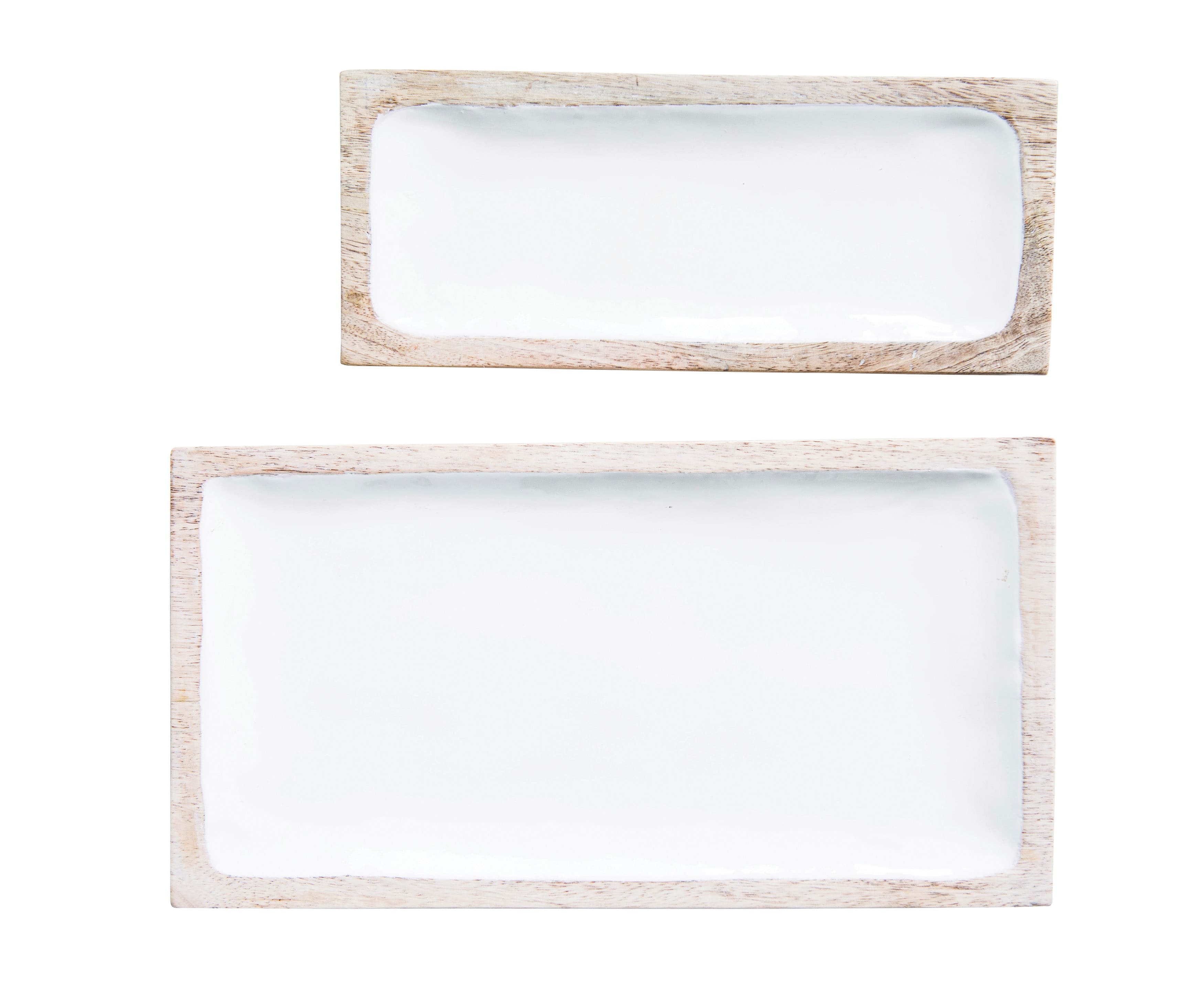 Hello Honey® White Enameled Mango Wood Tray Set
