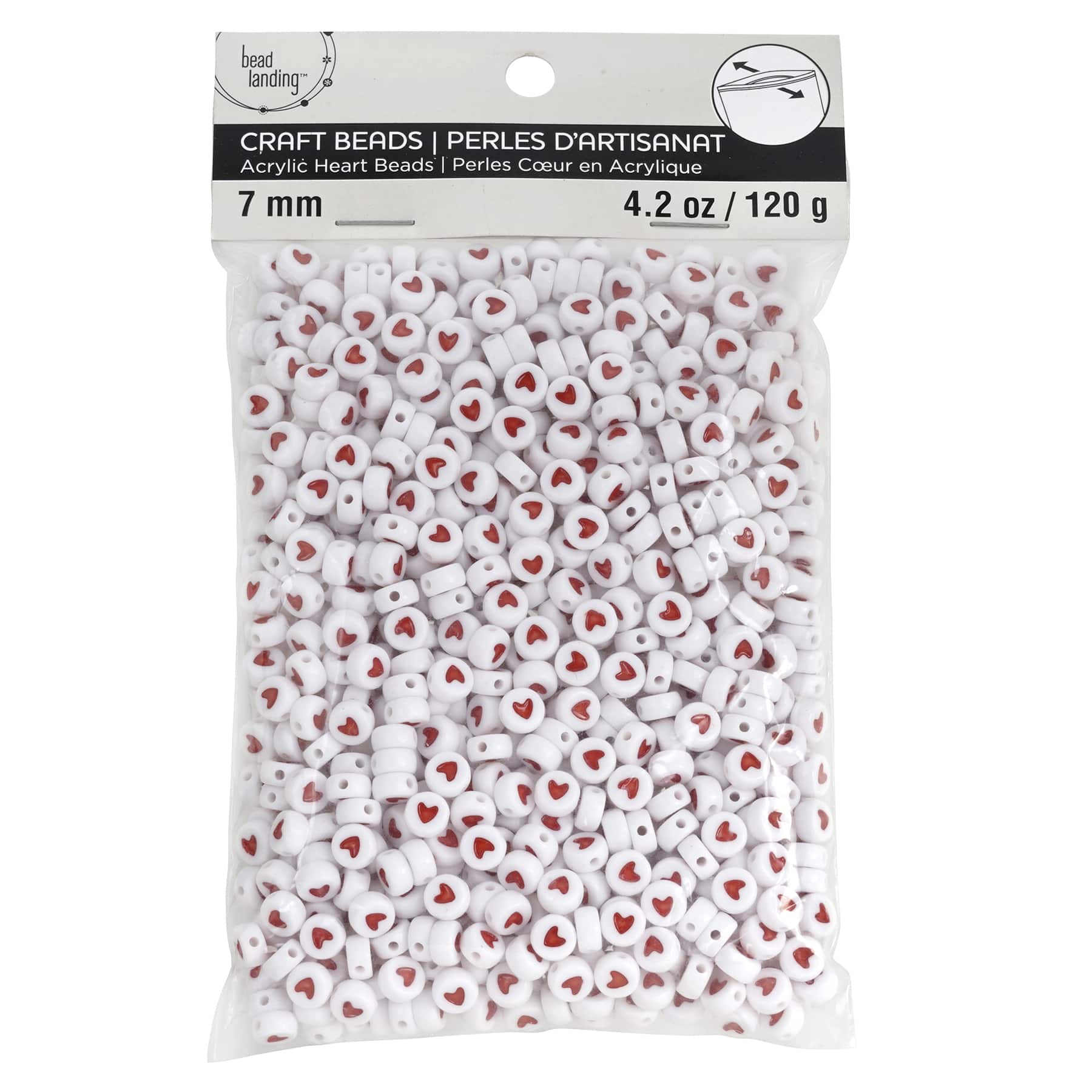 White & Red Heart Acrylic Circle Craft Beads, 7mm by Bead Landing™