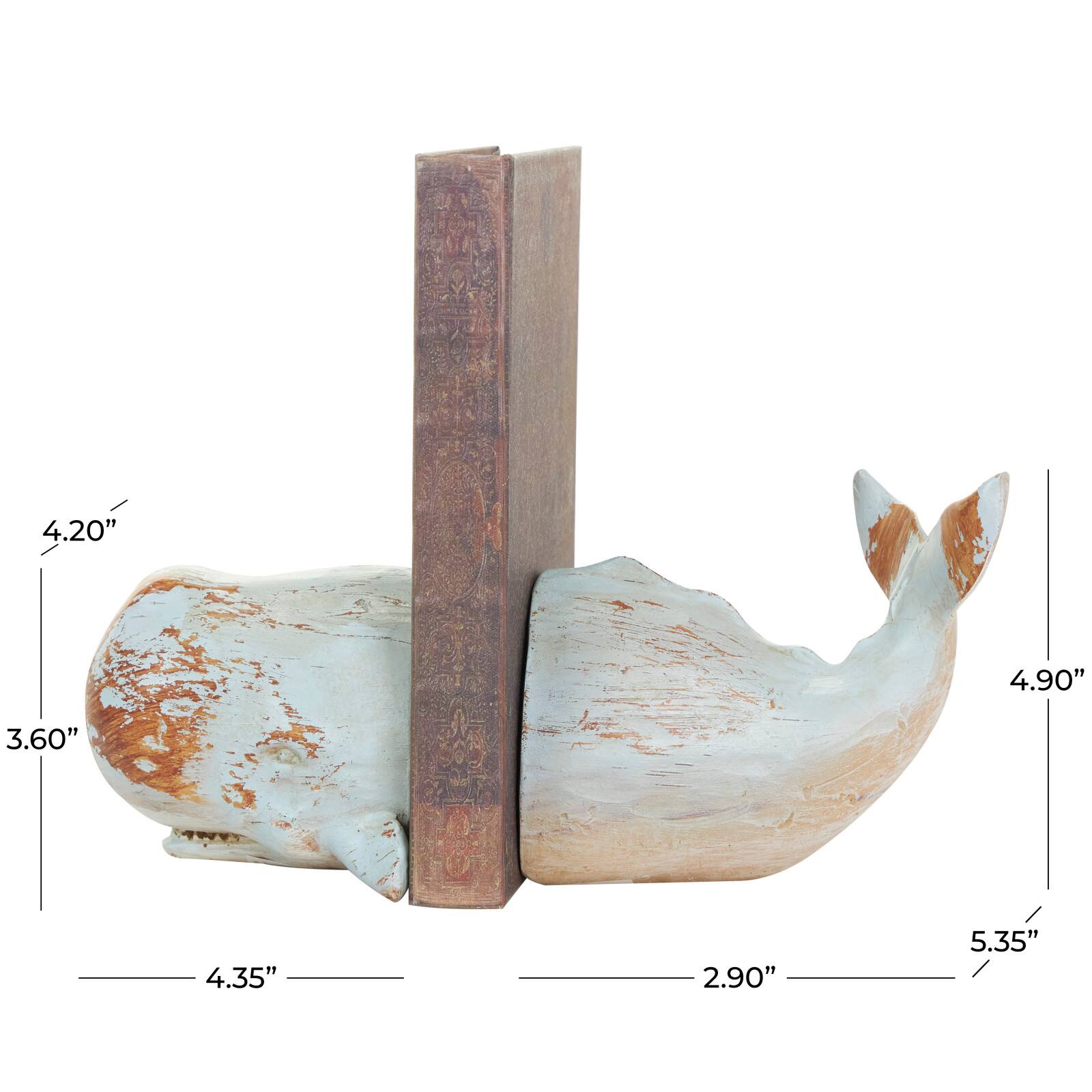 Coastal Gray Polystone Whale Bookend Set