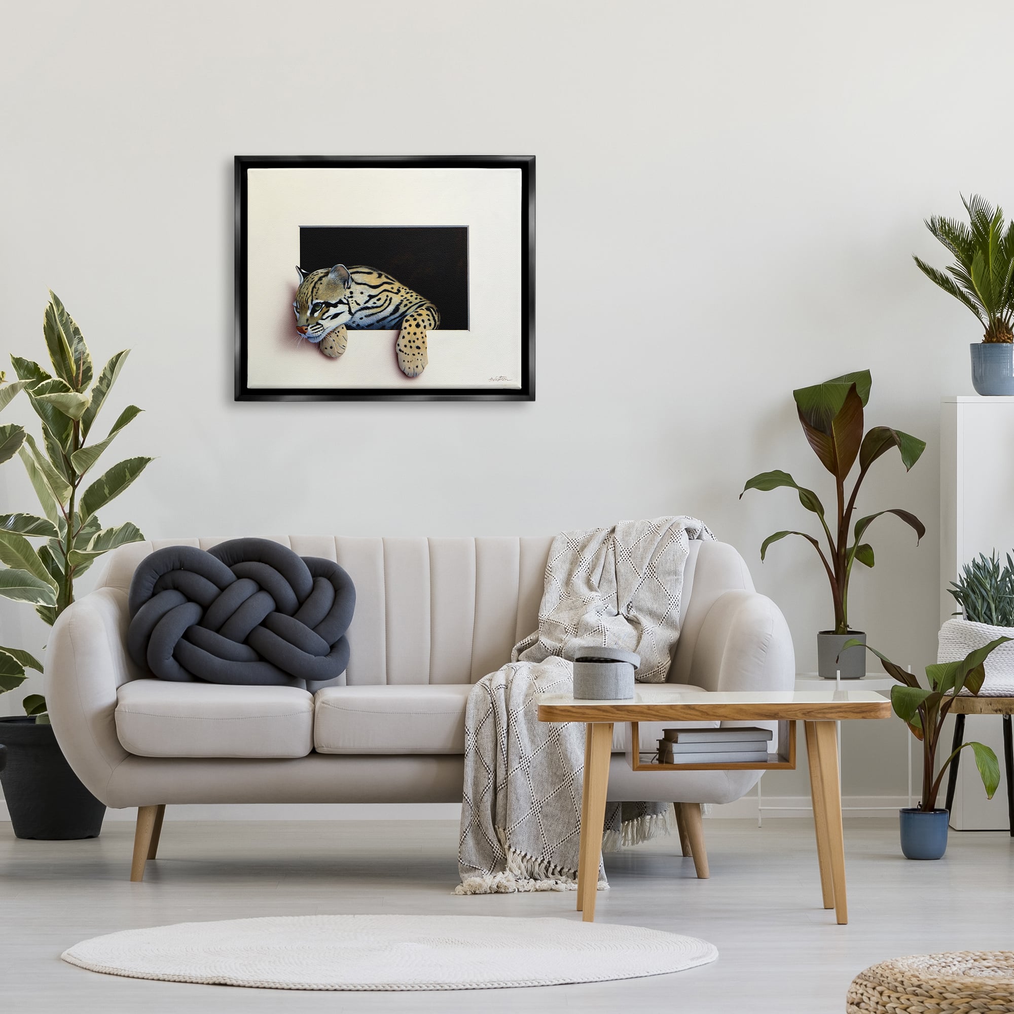 Stupell Industries Wildlife Ocelot Resting Paws Cutout Illusion Framed Floater Canvas Wall Art