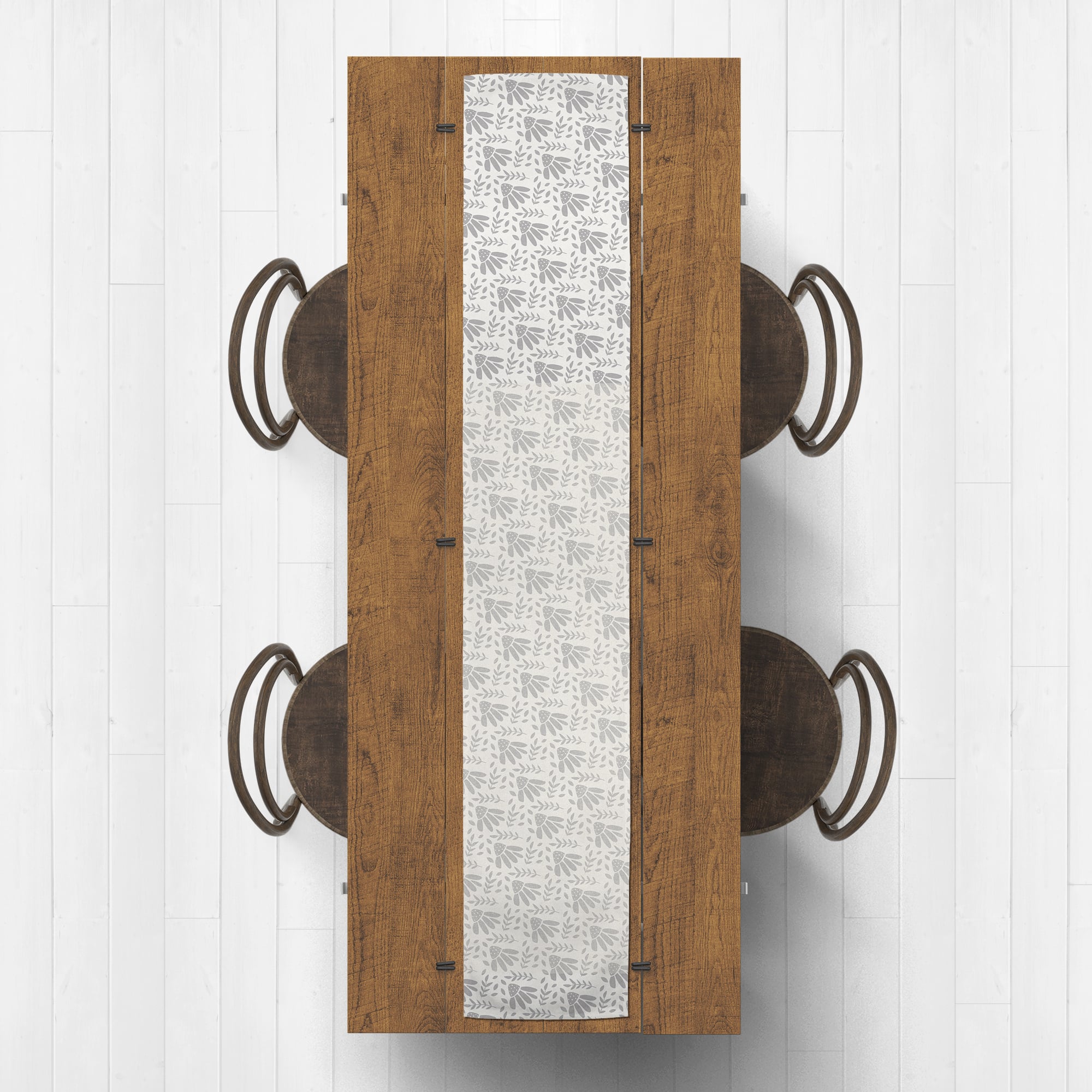 Gray Flowers Indoor/Outdoor Table Runner