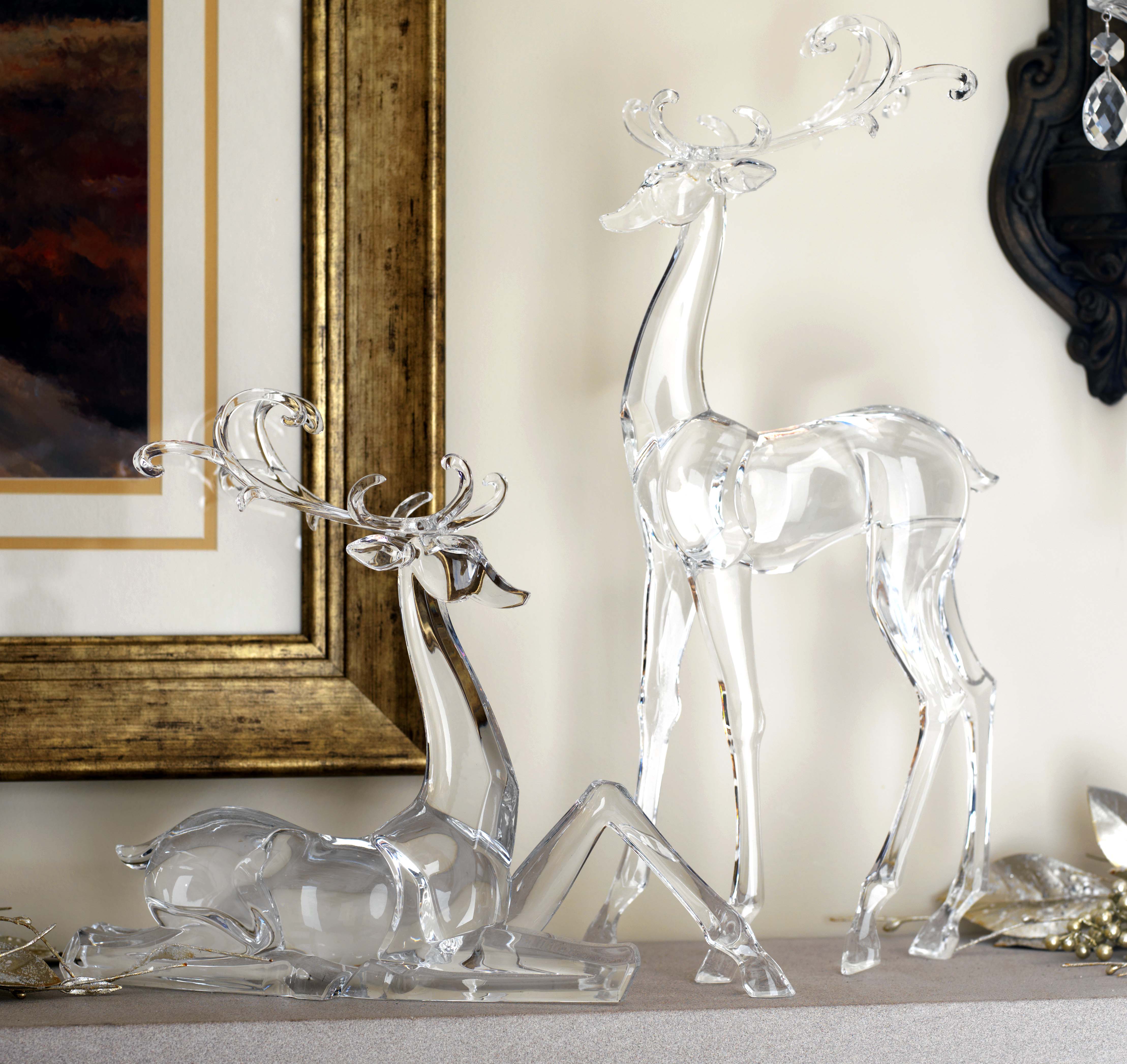Melrose Clear Modern Acrylic Holiday Deer Figurine Set