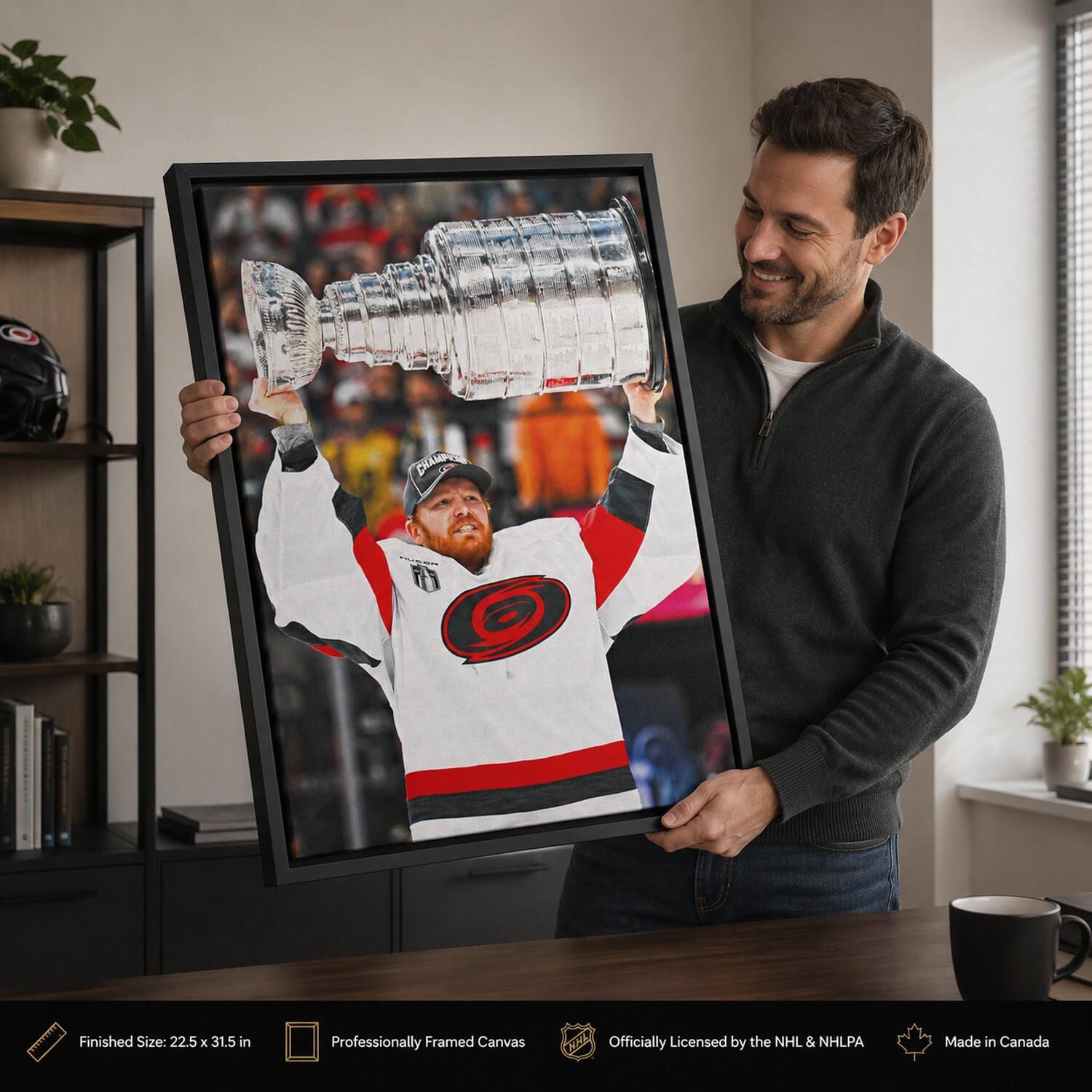 Frameworth 22.5" x 31.5" Licensed Frederik Andersen Hurricanes 2026 Champions Framed Canvas