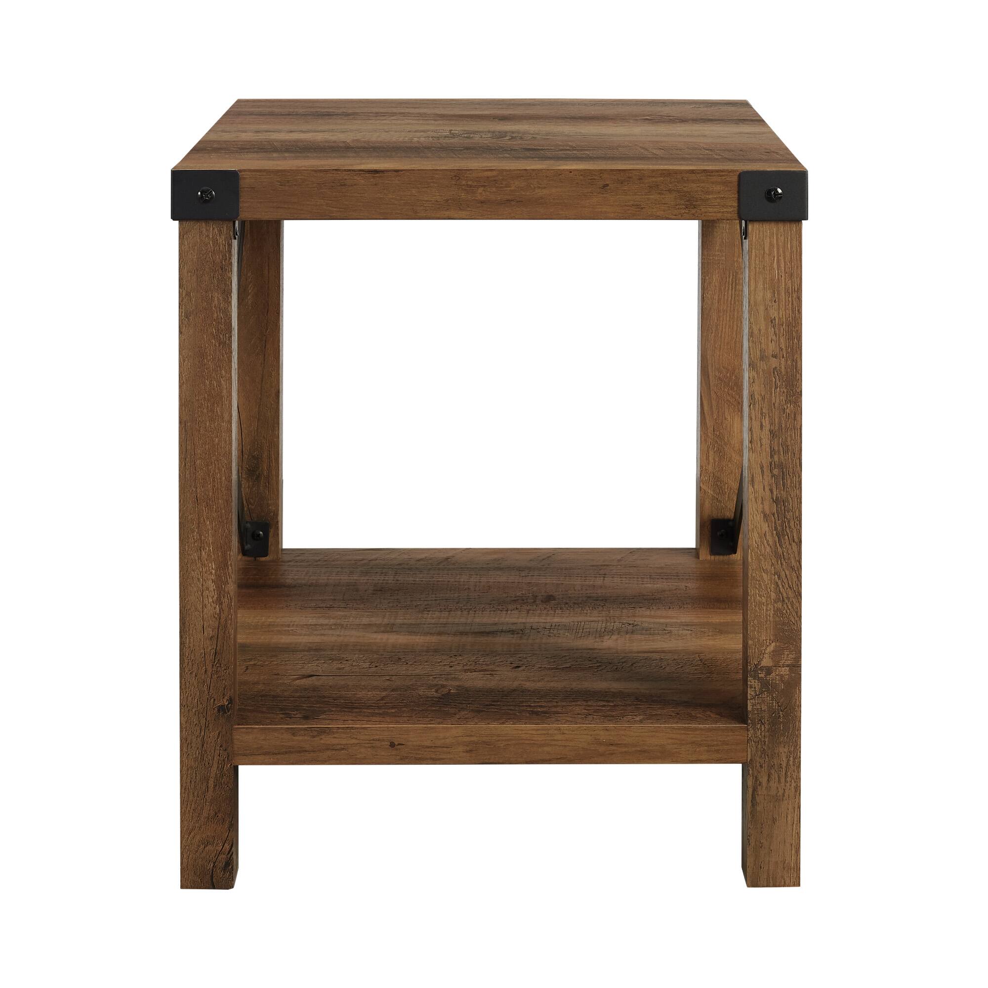 Walker Edison Reclaimed Barnwood Metal X-Frame Rustic Wood Side Table