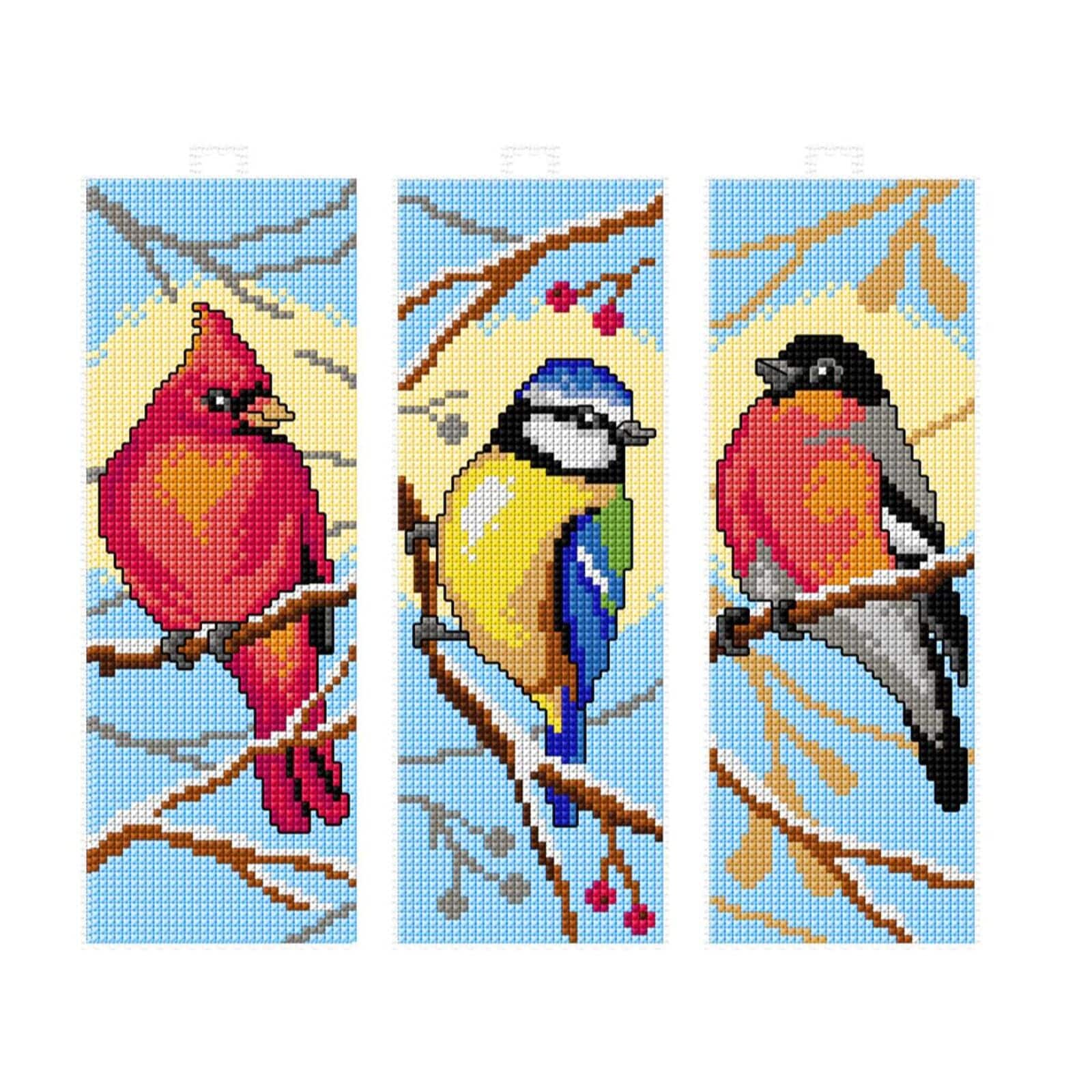Orchidea Plastic Canvas Counted Cross Stitch Kit With Plastic Canvas Bookmarks Birds Set Of 3 Designs