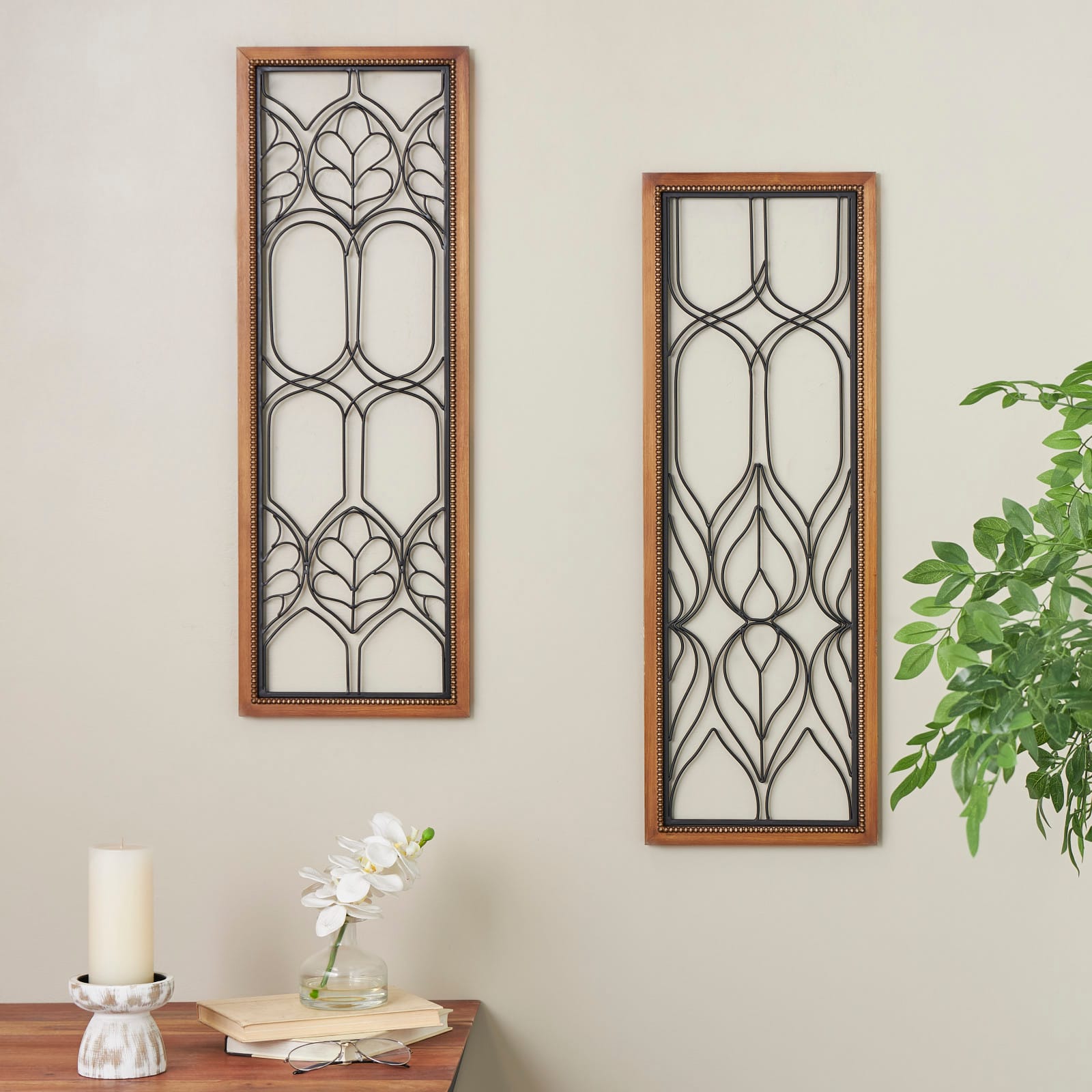 31.25" Metal Geometric Wire Cutout Wall Décor with Beaded Accents, 2ct.