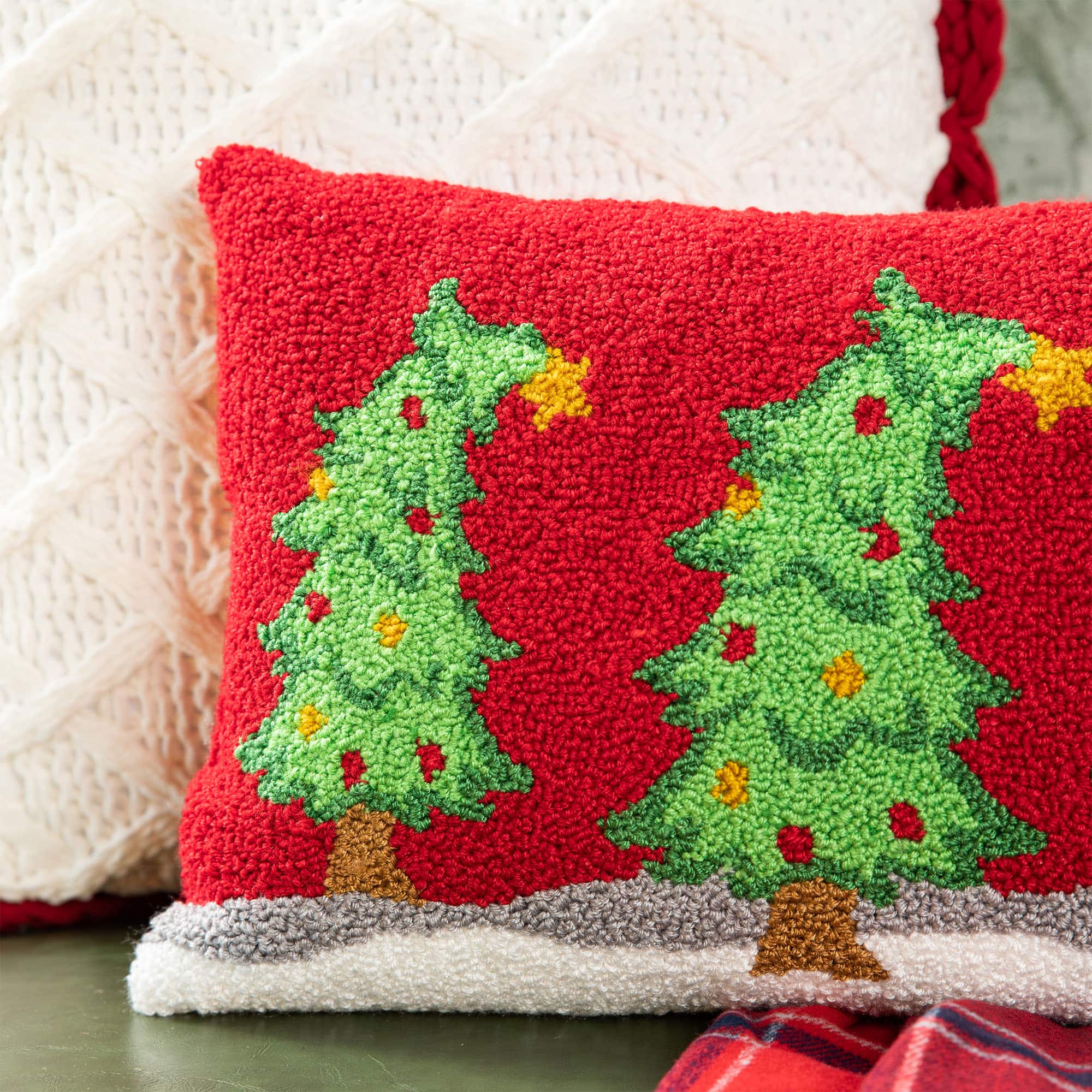 Glitzhome® 18" Hooked Bent Trees Pillow