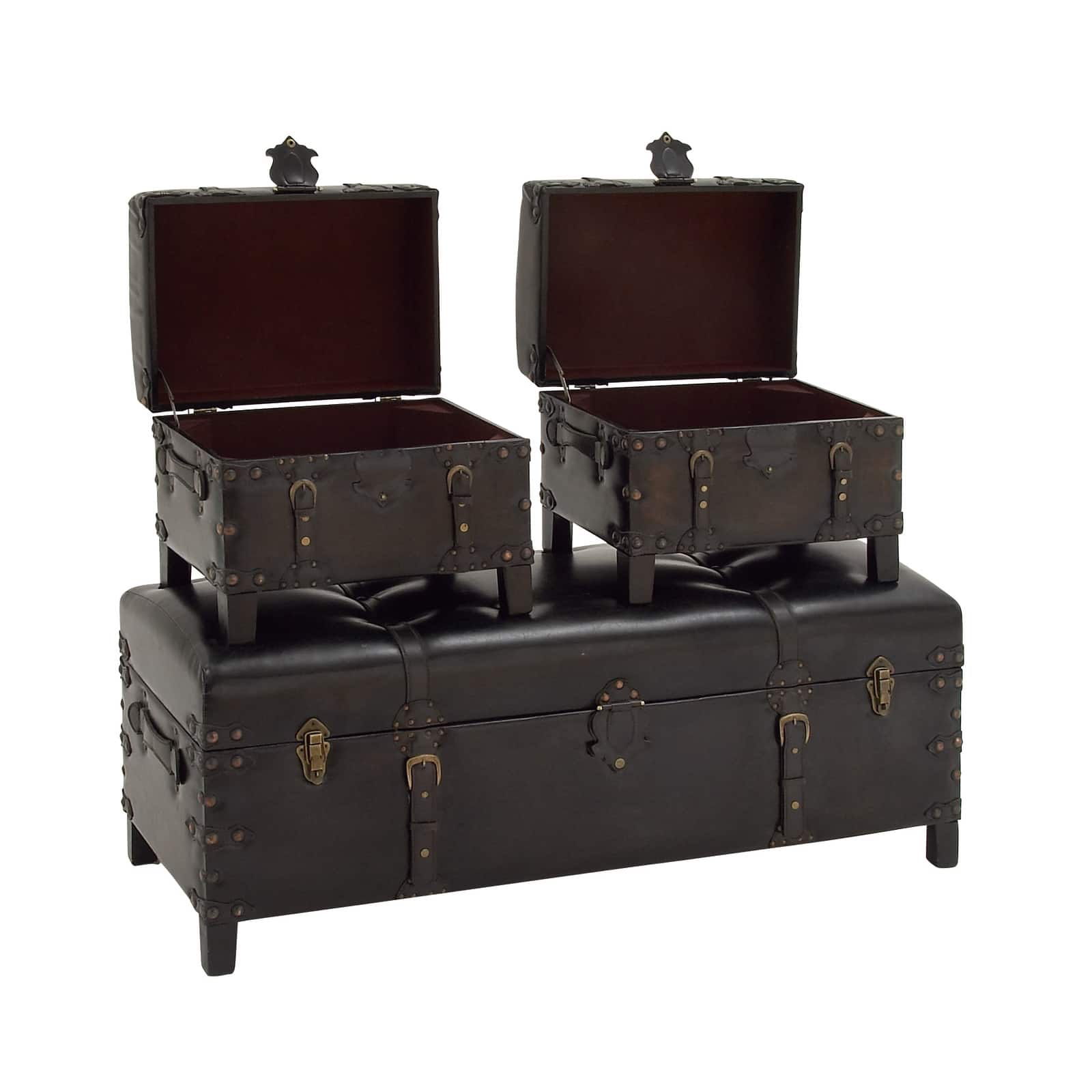 Dark Brown Cedar Traditional Storage Bench Set