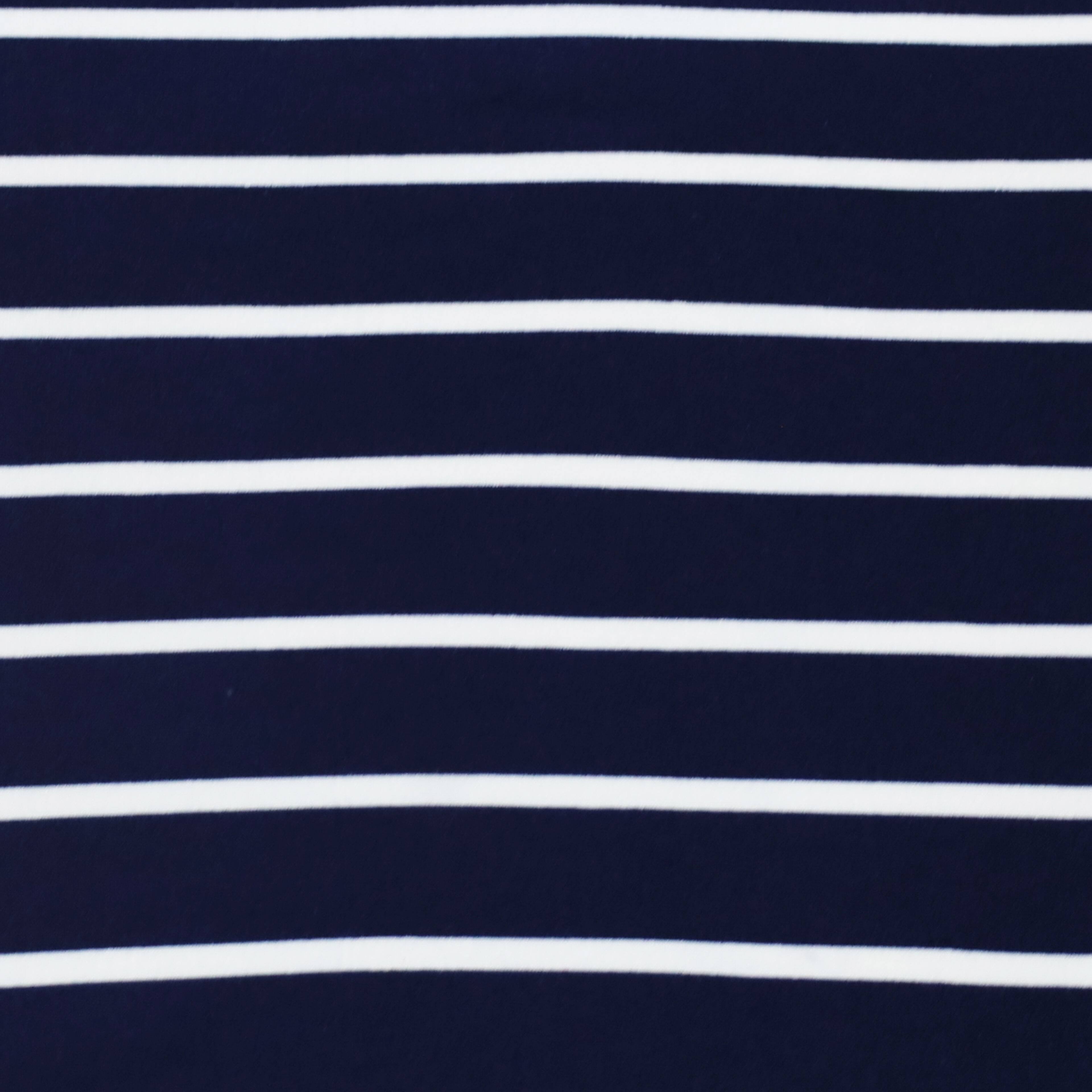 Fabric Merchants White Stripes on Navy Double Brushed 4-Way Stretch Fabric