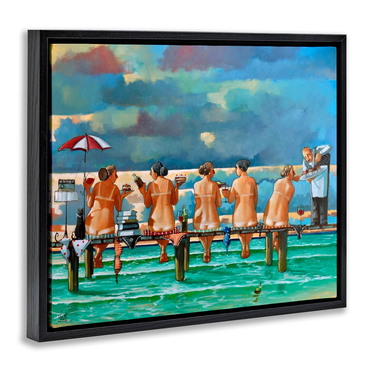 Stupell Industries Women on Dock with Tan Lines Floater Framed Art