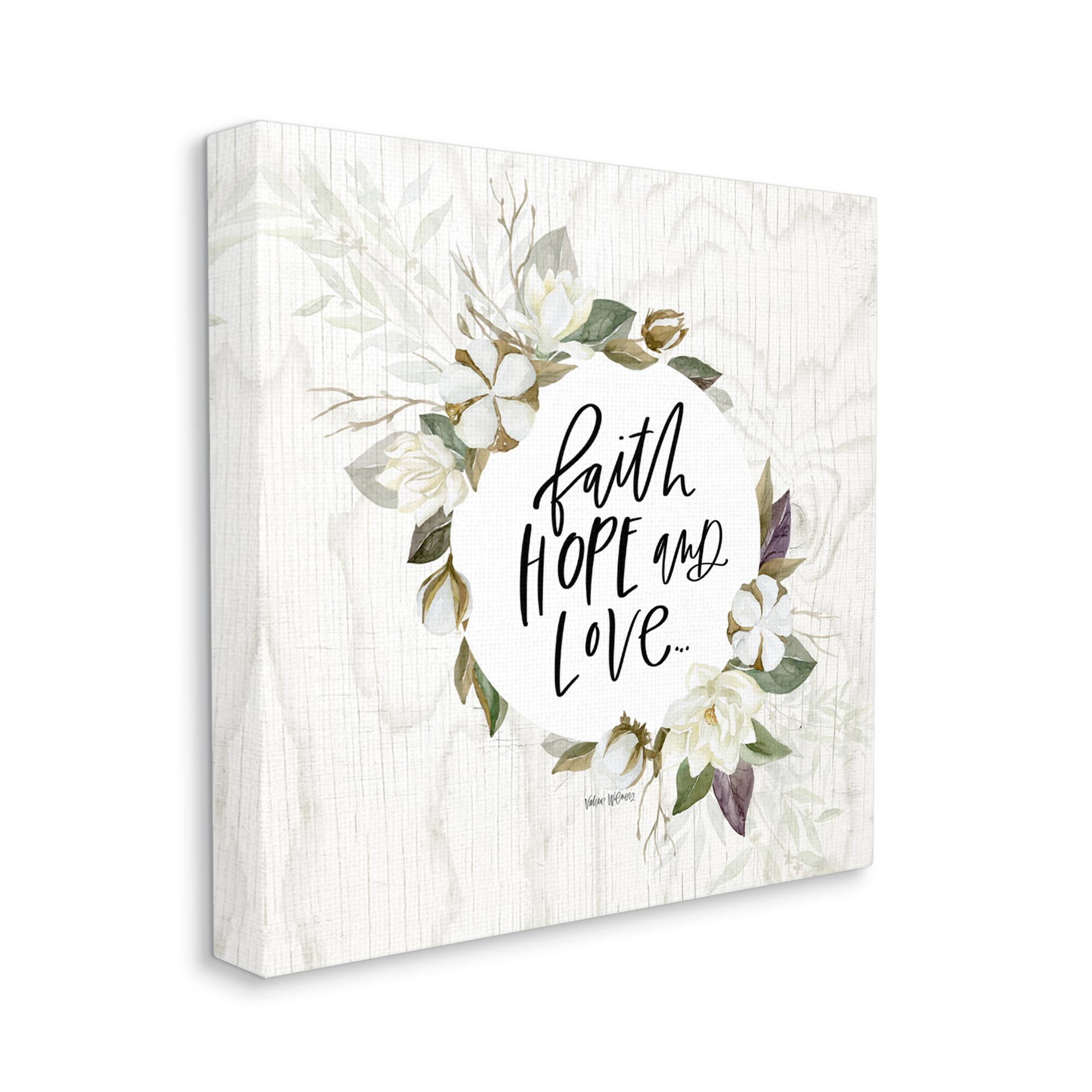 Stupell Industries Faith Hope and Love Sentiment Floral Cotton Wreath Canvas Wall Art