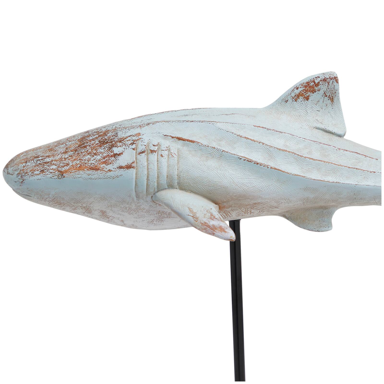 17" Light Blue Carved Shark Sculpture with Base