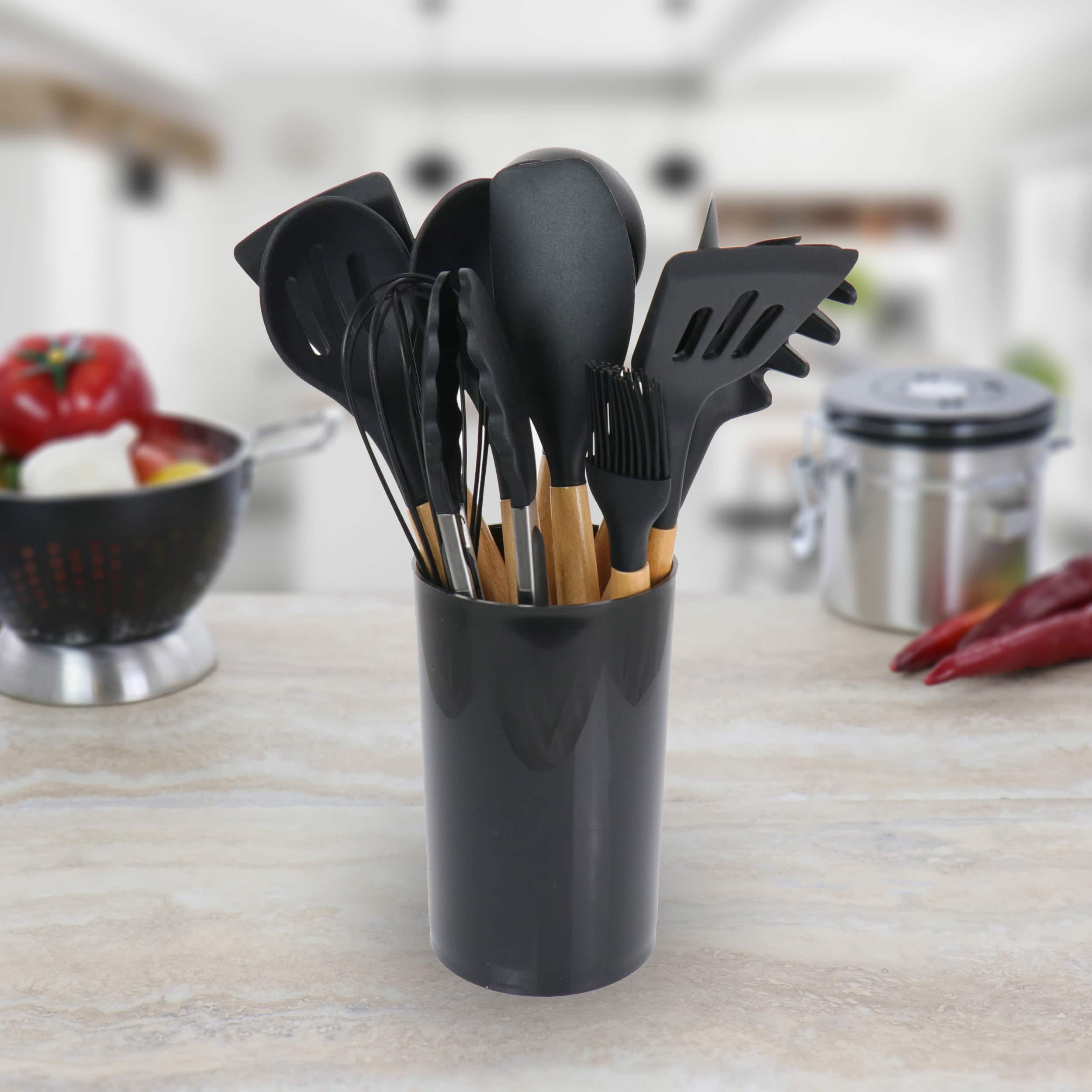 MegaChef Black Silicone & Wood Cooking Utensils Set, 12ct.