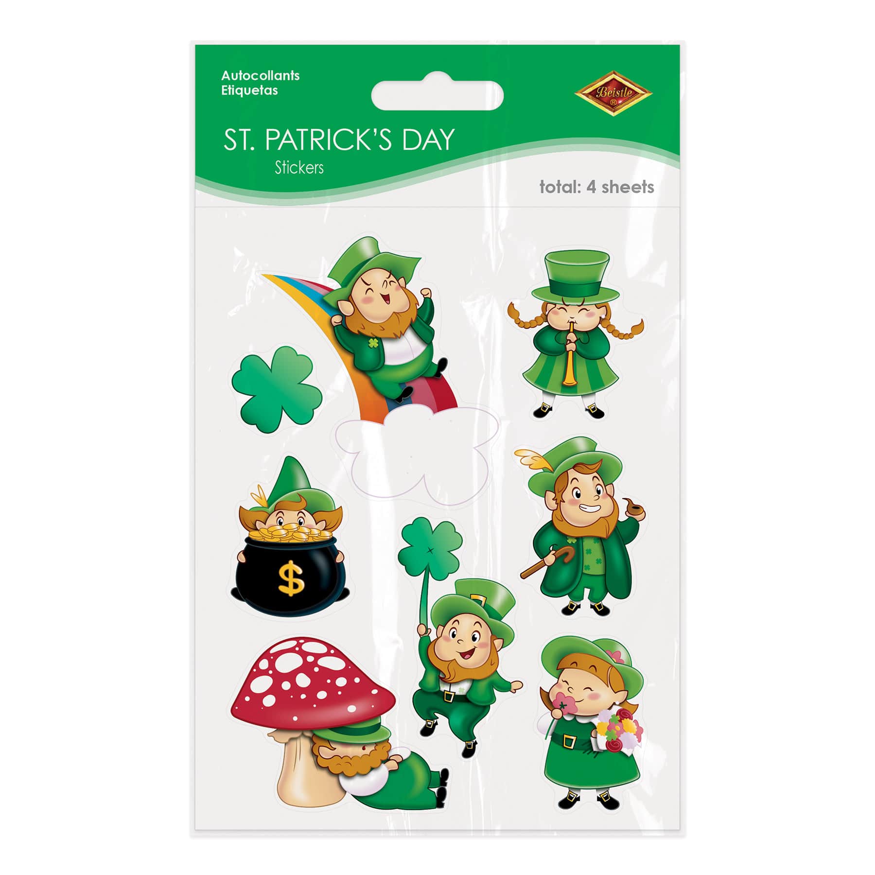 Beistle Leprechaun & Shamrock Sticker Packs, 4ct.