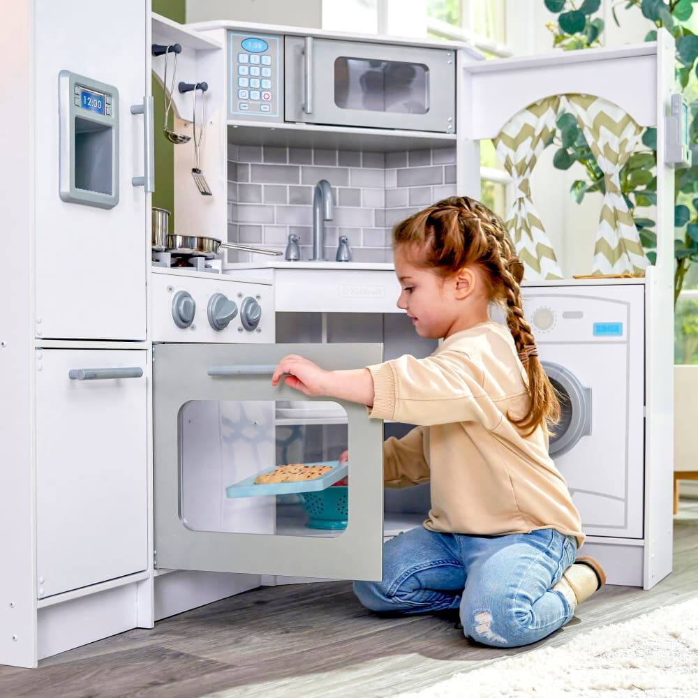 KidKraft White Ultimate Corner Play Kitchen Set with Lights & Sounds