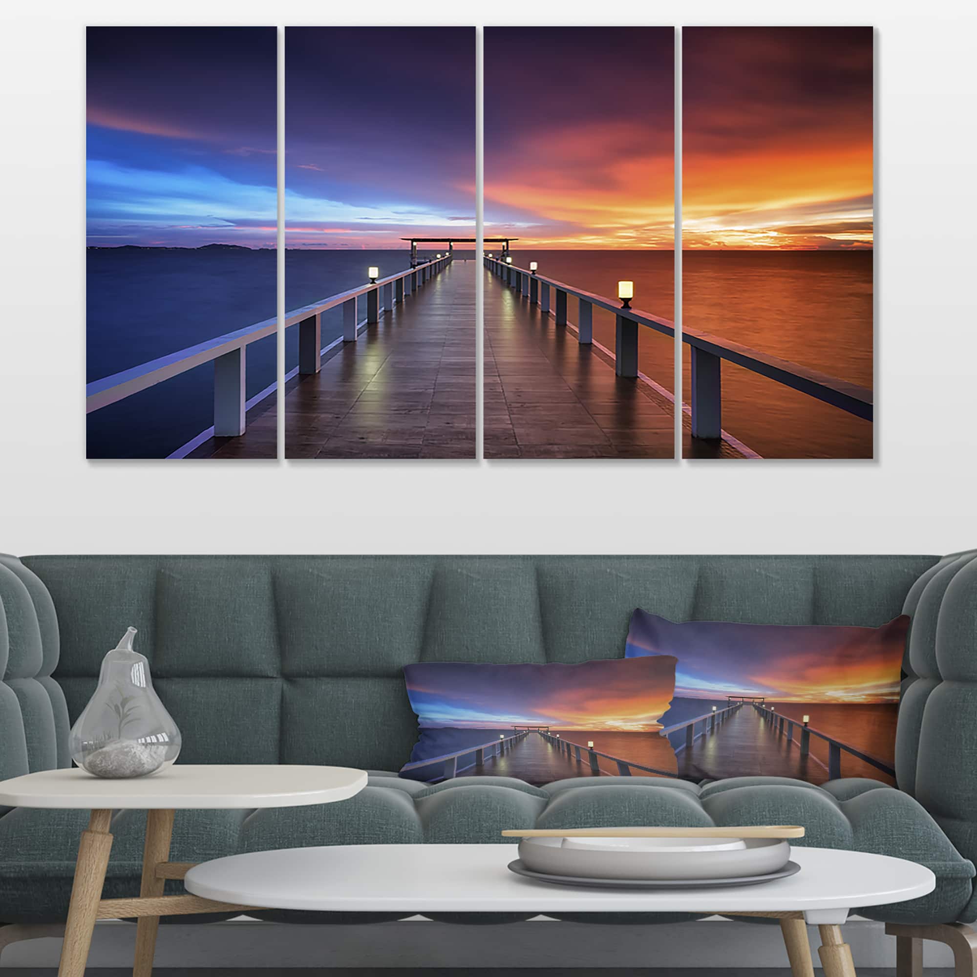 Designart - Picturesque Seashore with Long Pier - Pier Canvas Art Print