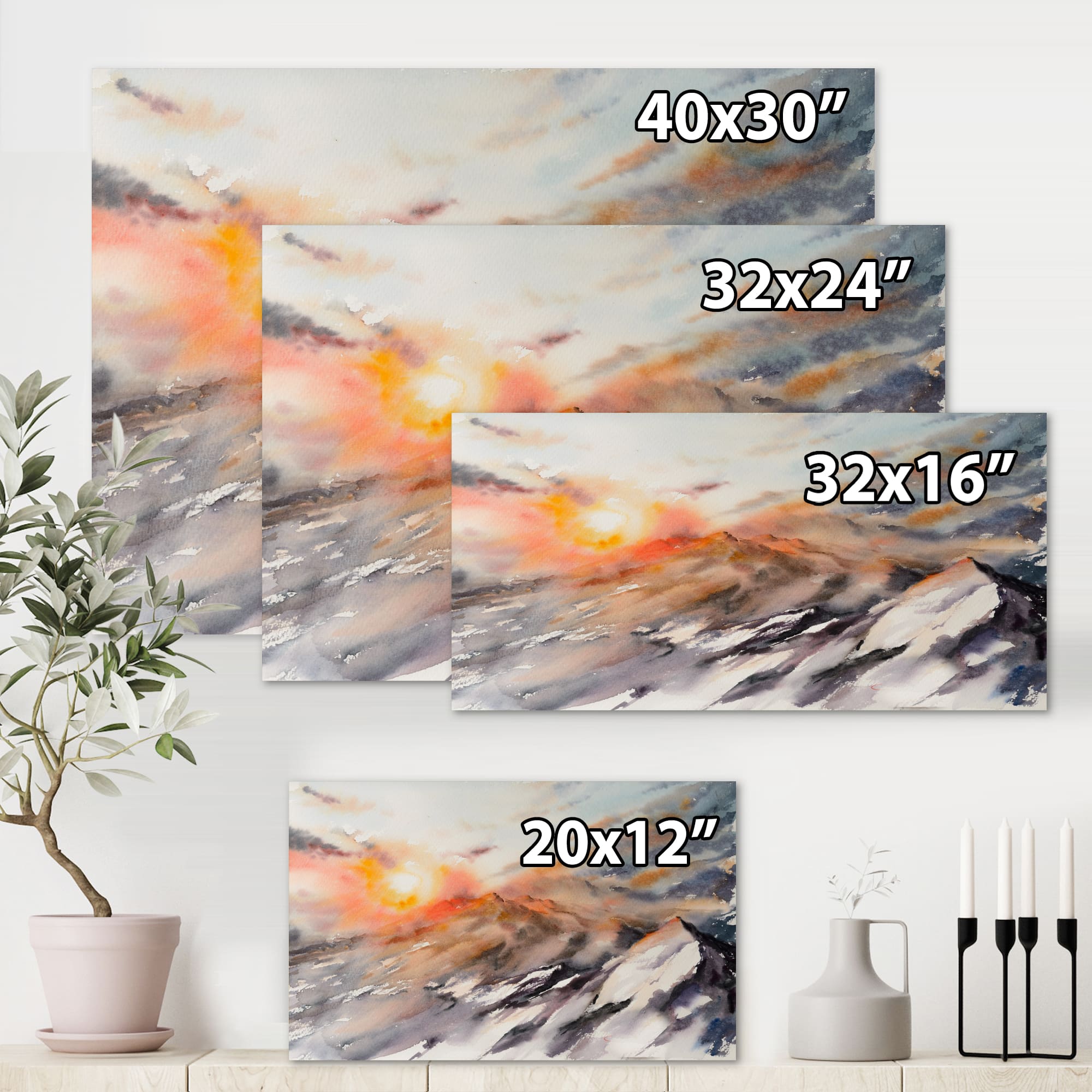 Designart - Majestic Sunset In The Mountains Landscape - Traditional Canvas Wall Art Print
